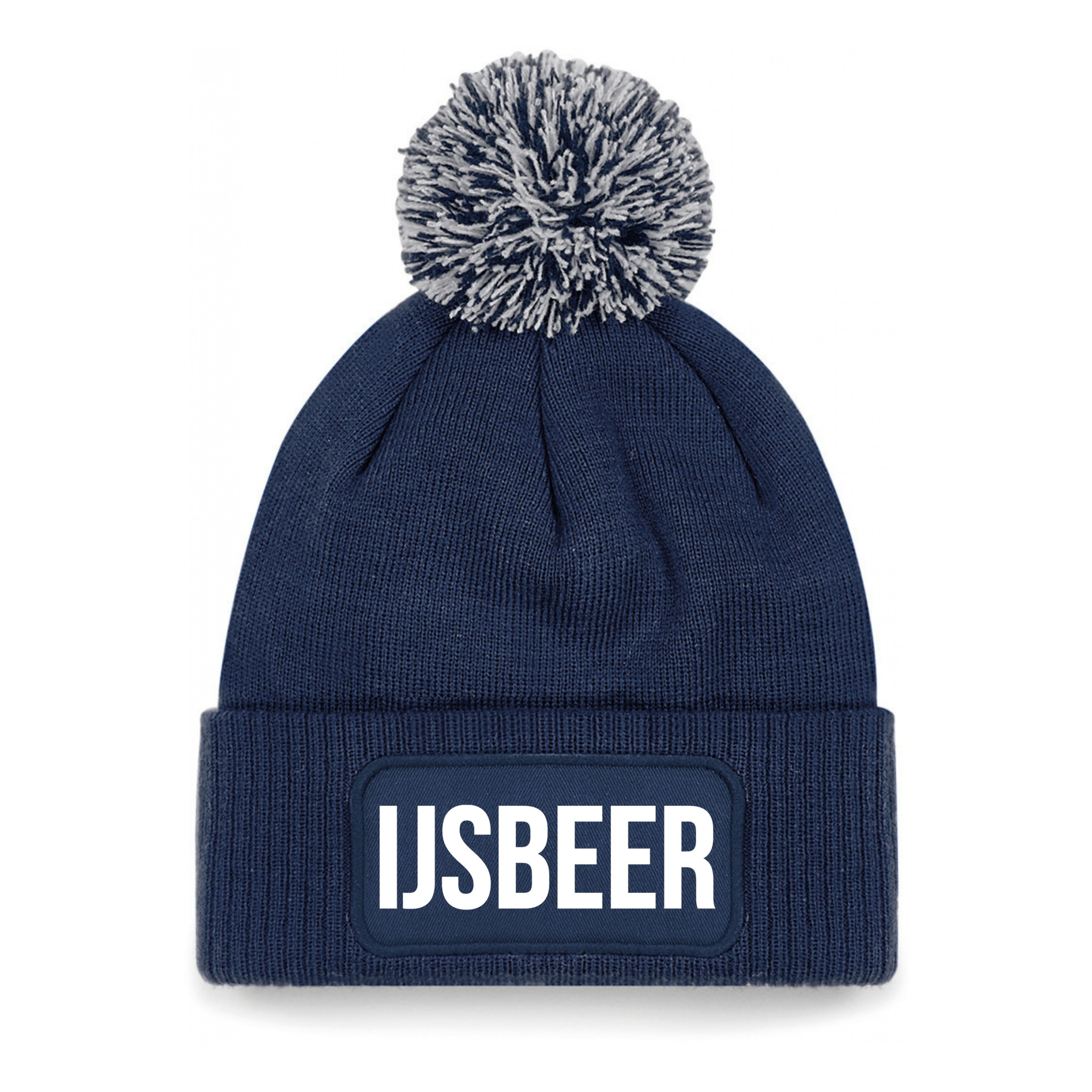 Muts met pompon - IJsbeer tekst - unisex - one size - navy - wintermuts