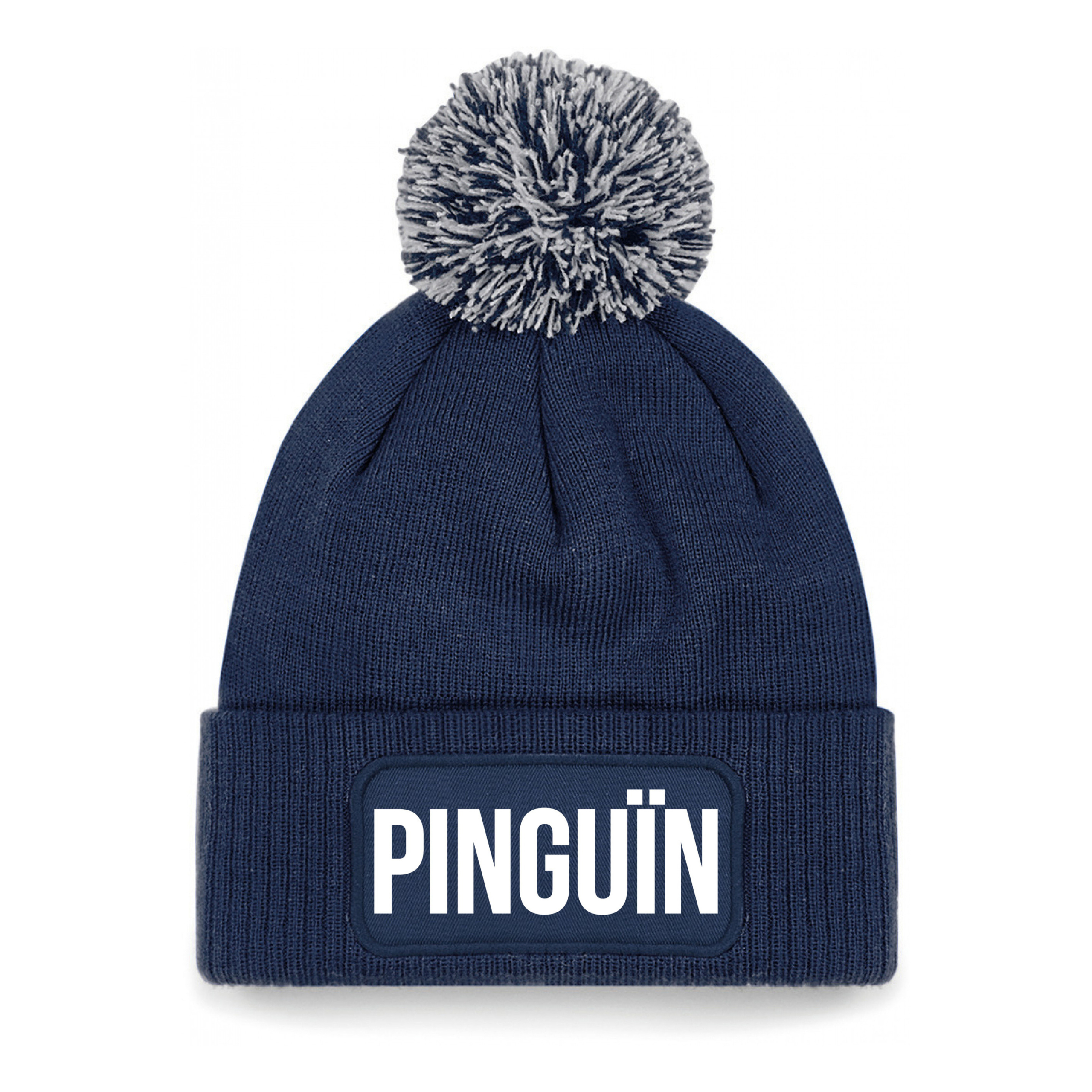 Pinguin muts met pompon unisex one size - Navy