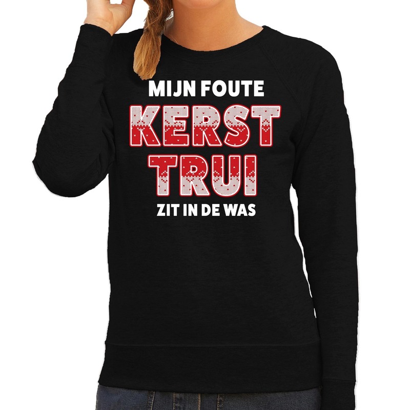 Foute kersttrui - sweater - Mijn foute kersttrui zit in de was - zwart - dames - kerstkleding