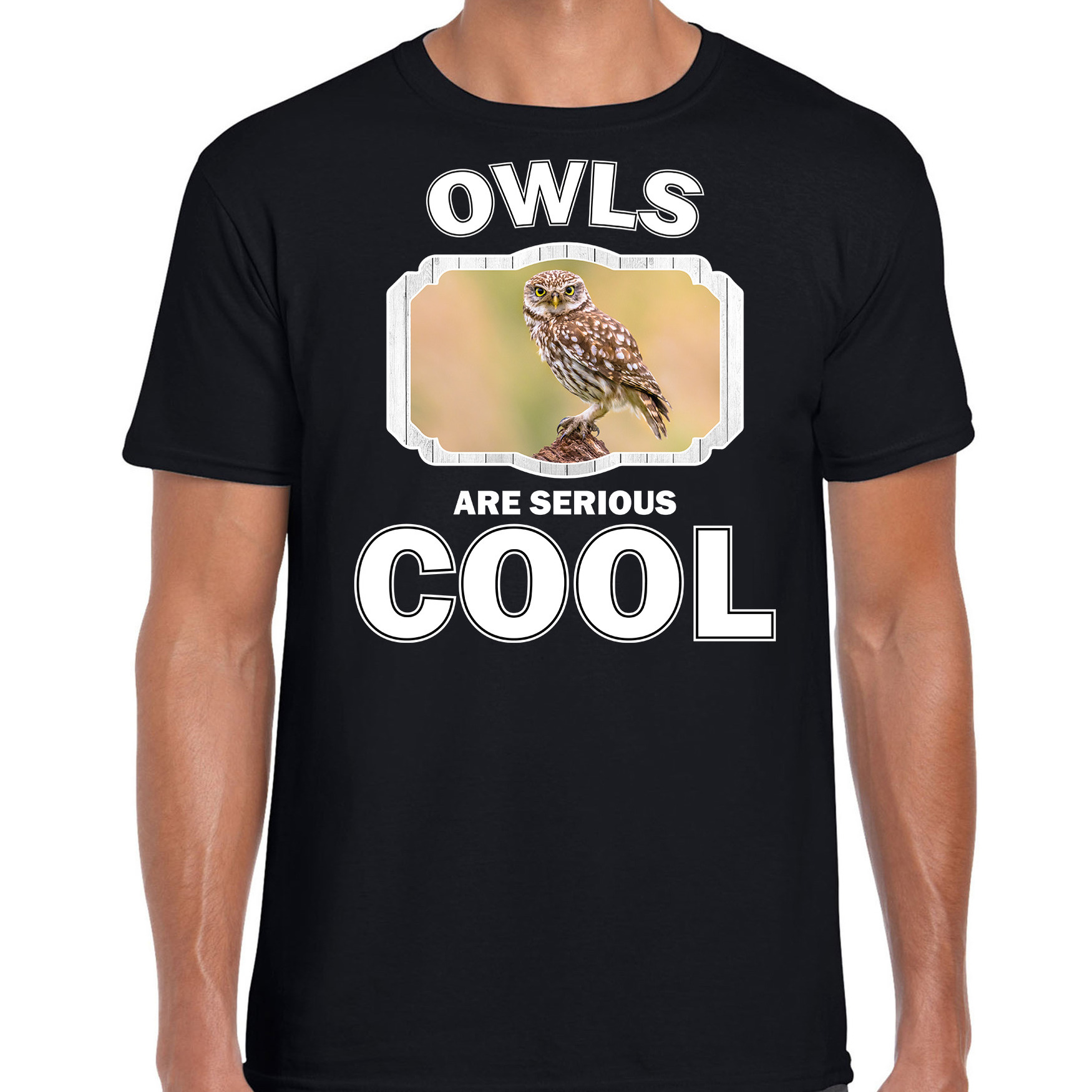 Dieren steenuil t-shirt - zwart - heren - owls are cool shirt - vogels - uilen