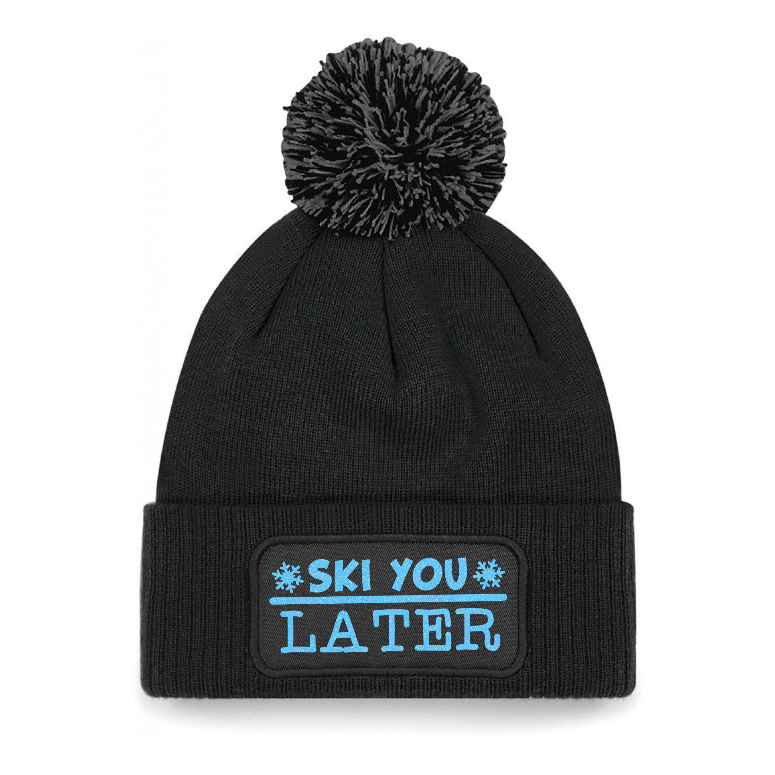 Wintersport muts met pompom - Ski You Later - zwart - glitters - one size - volwassenen - Apres ski