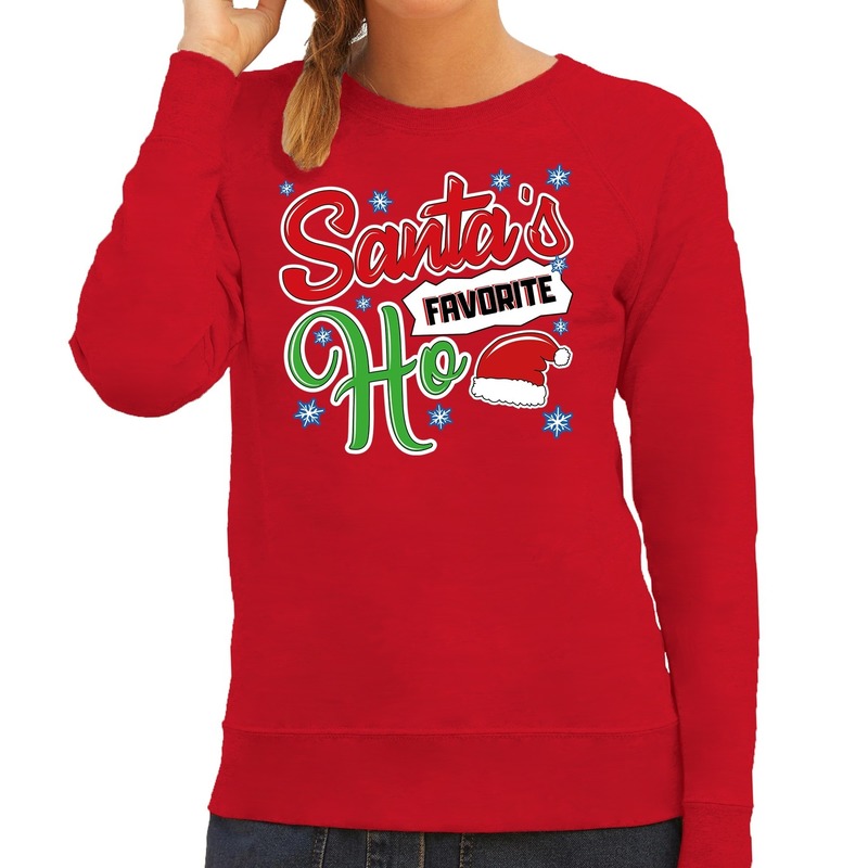 Foute Kersttrui - sweater - Santa his favorite Ho - rood - voor dames - kerstkleding