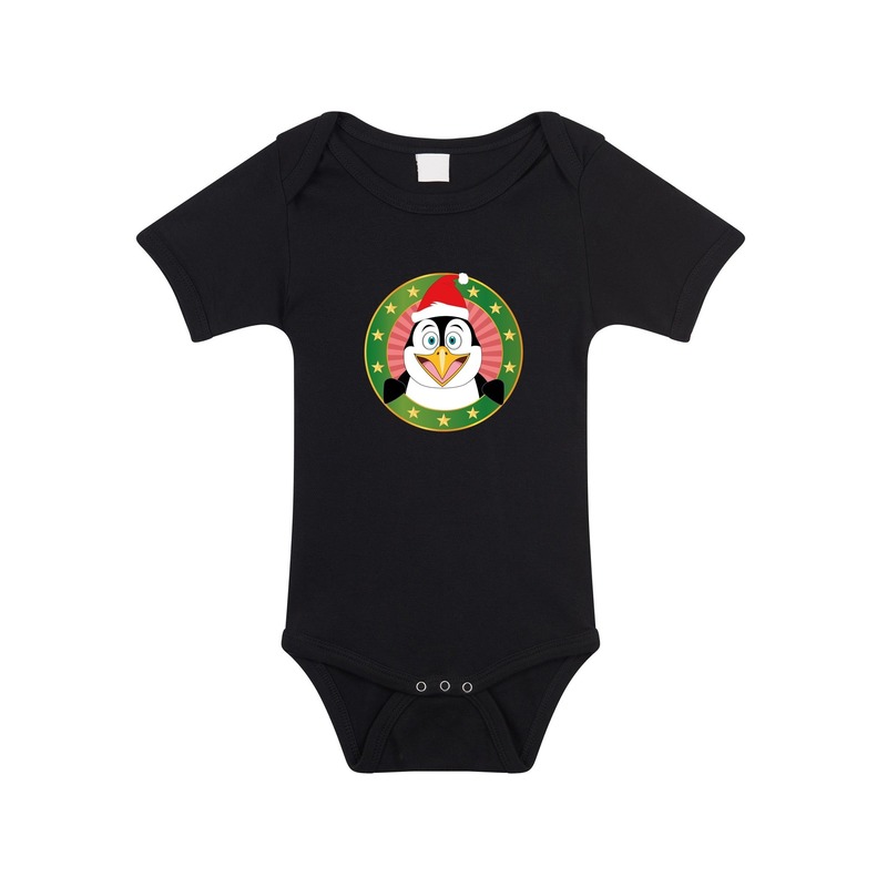 Kerst rompertje met pinguin print zwart baby