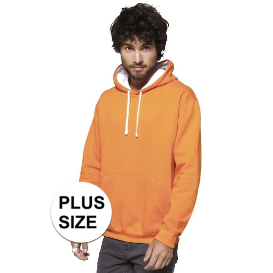 Grote maten oranje/witte sweater/trui hoodie voor heren