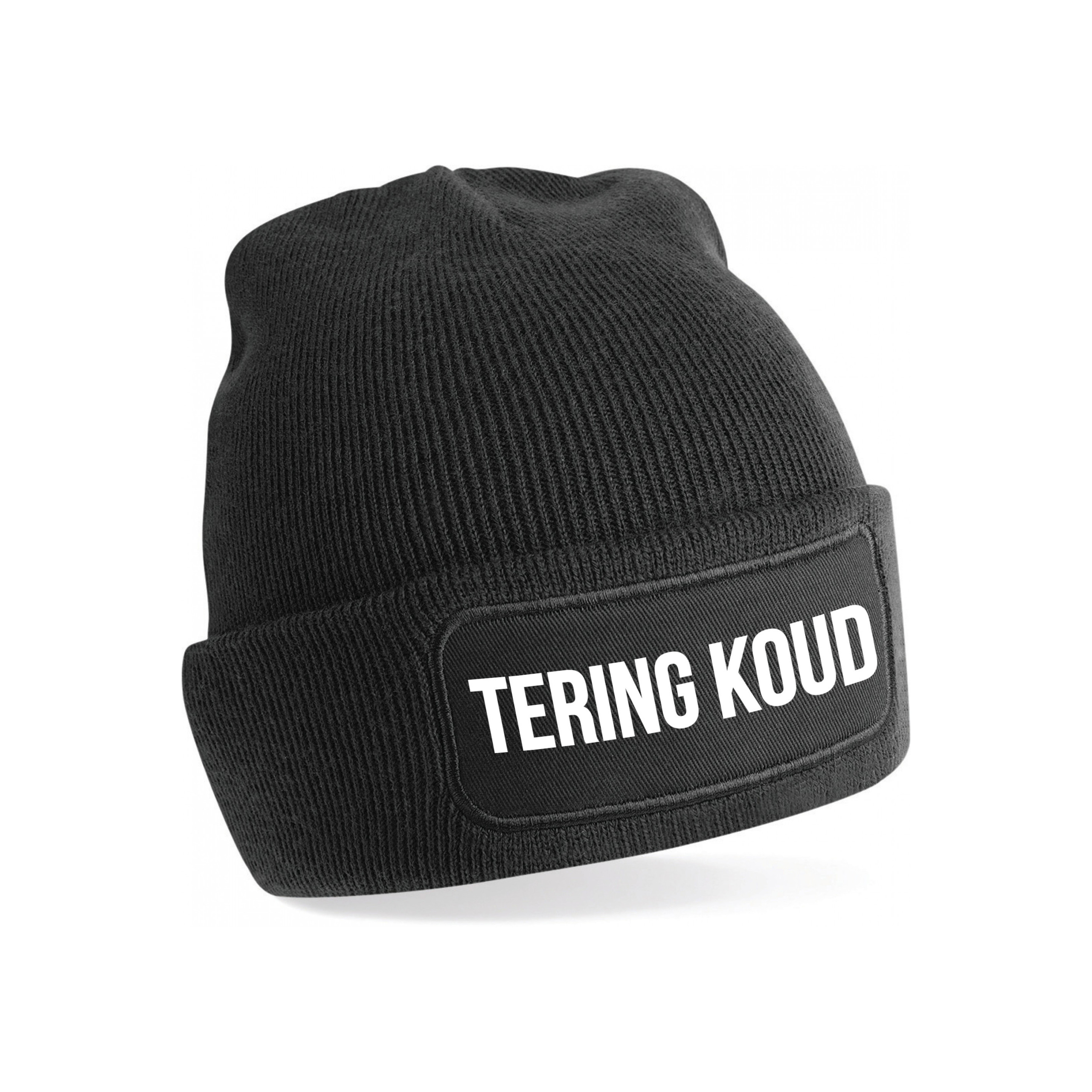 Muts met tekst - Tering Koud - unisex - one size - zwart - wintermuts - apres-ski muts