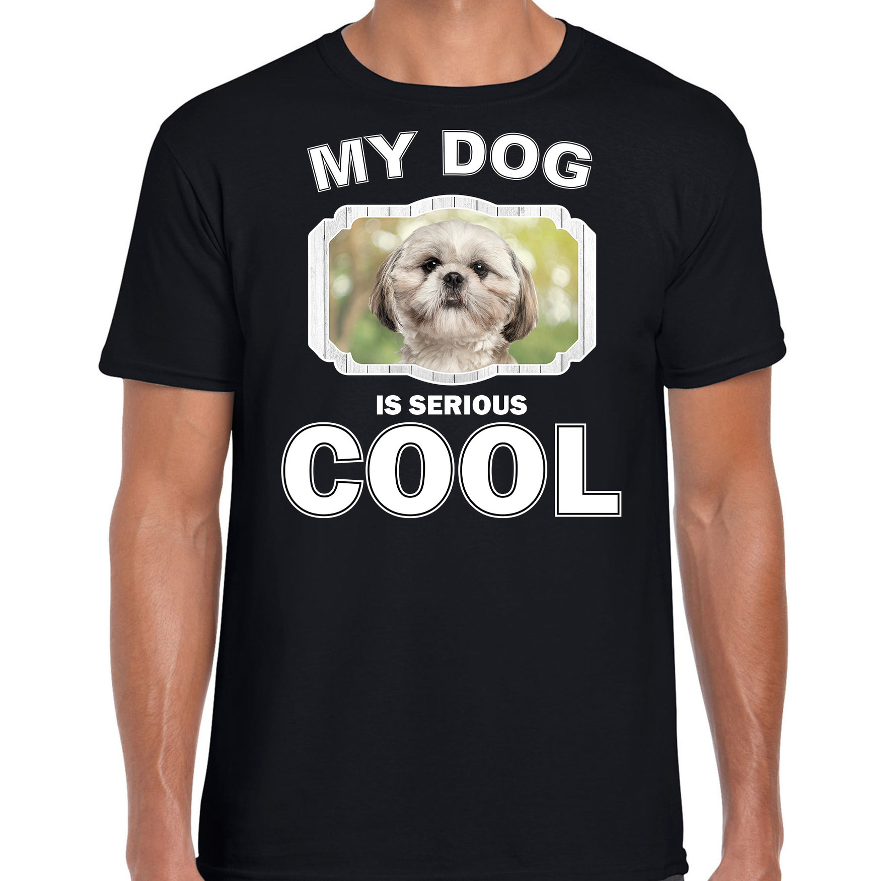 Shih tzu honden t-shirt my dog is serious cool zwart voor heren