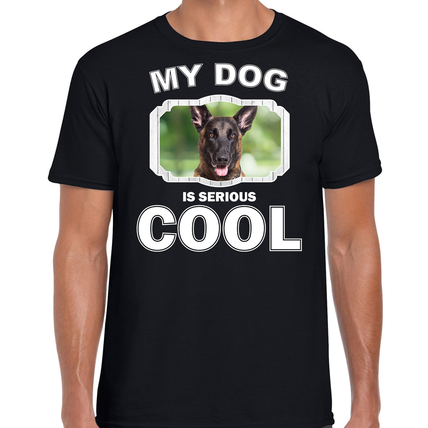 Mechelse herder honden t-shirt - my dog is serious cool - zwart - voor heren