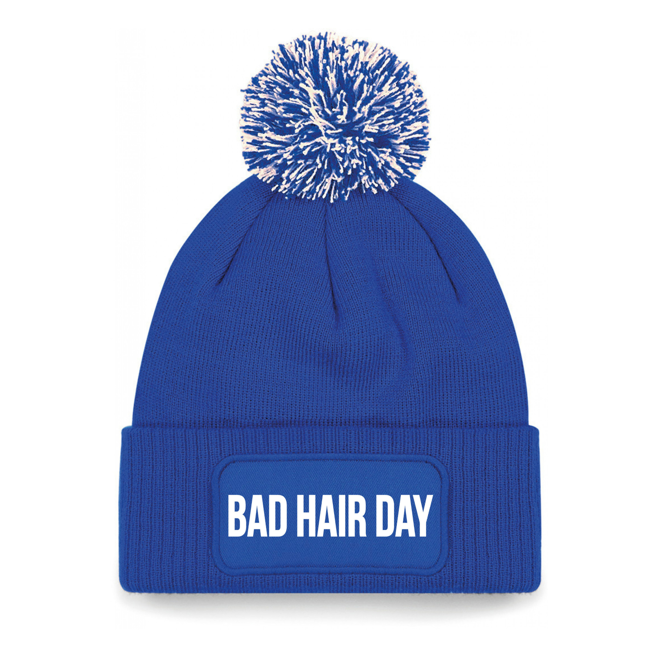 Bad hair day muts met pompon unisex one size - Blauw