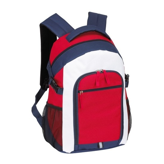 Allround vrije tijd rugzak - rugtas - rood/wit/blauw - 44 x 32 cm - A4 formaat - 25 liter