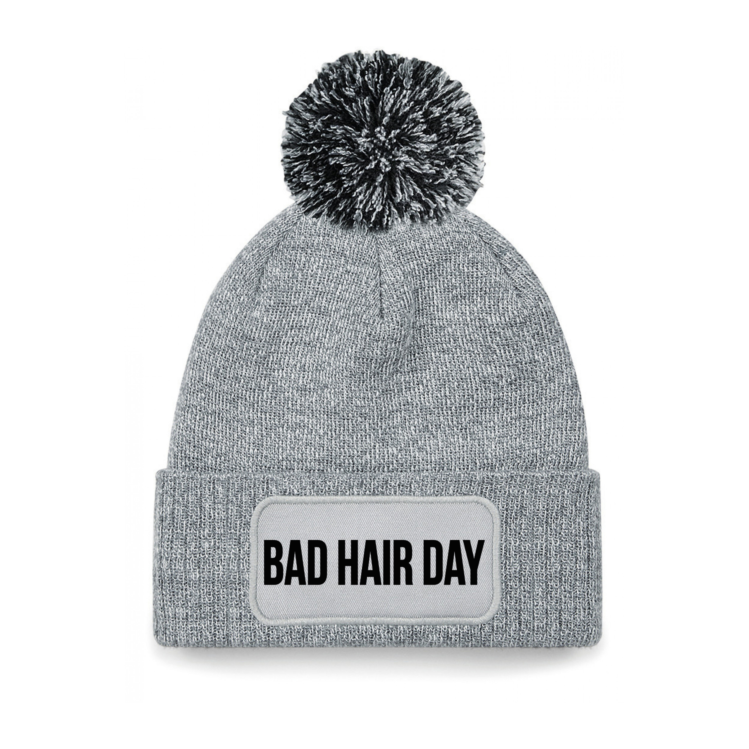 Bad hair day muts met pompon unisex one size - Grijs
