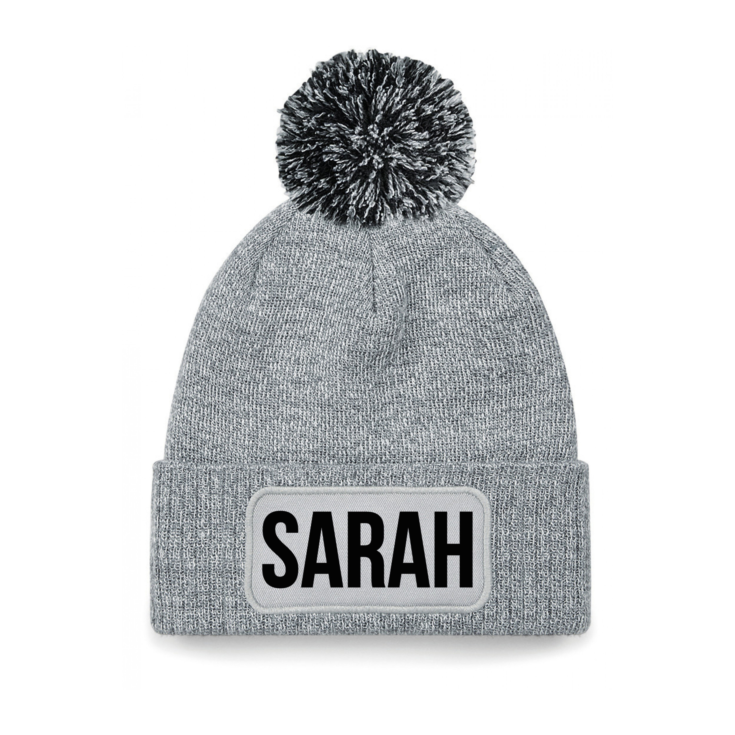 Bellatio Decorations Sarah tekst wintermuts - met pompon - unisex - one size - Grijs - 50 jaar