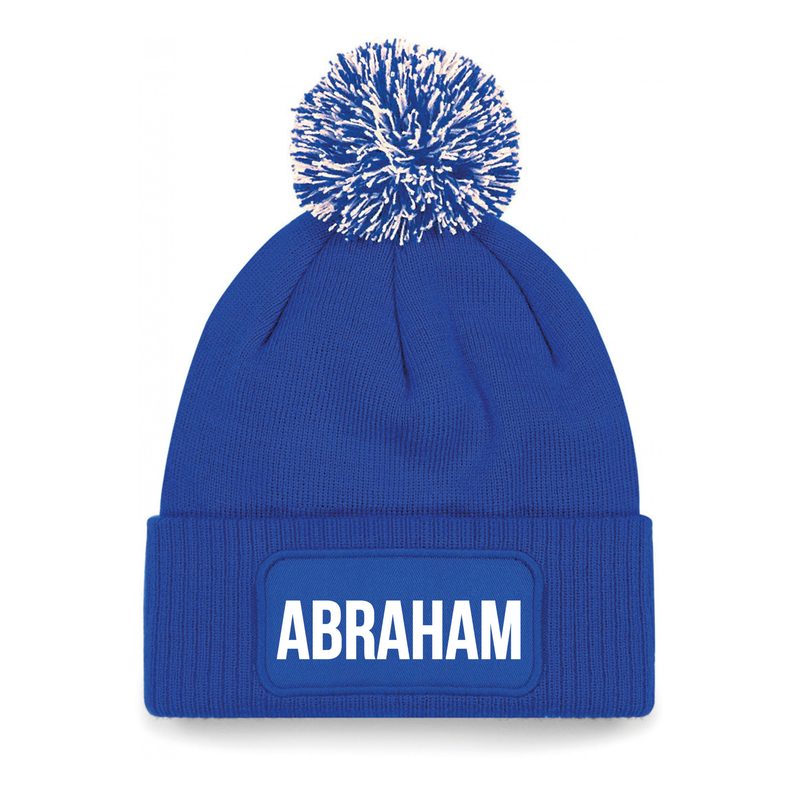 Abraham muts met pompon unisex one size - Blauw
