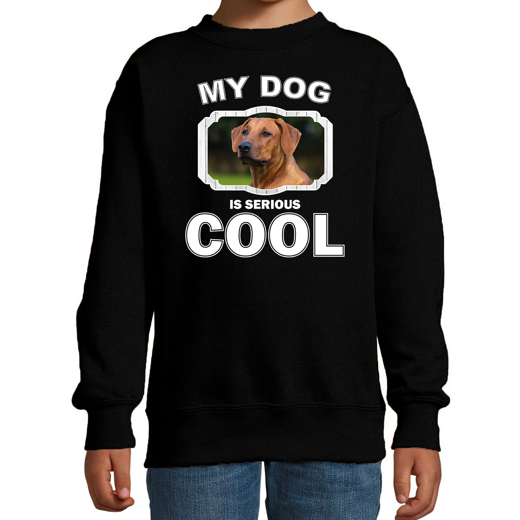 Rhodesische pronkrug honden trui / sweater my dog is serious cool zwart voor kinderen