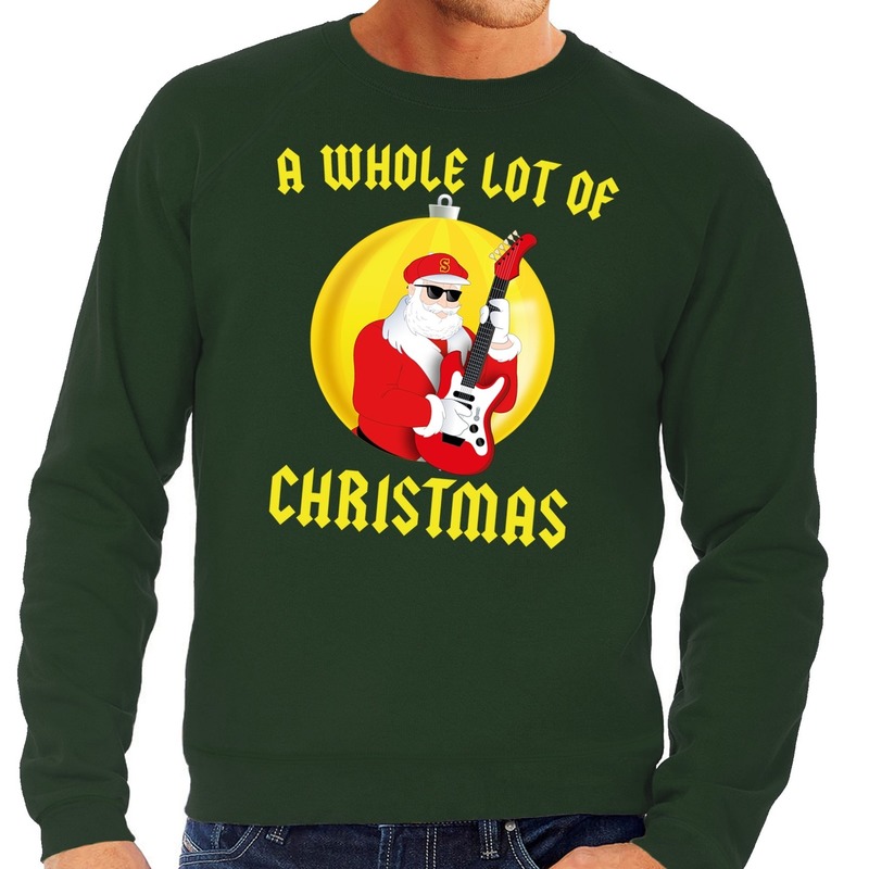 Foute kersttrui - sweater - A Whole Lot of Christmas - heren - groen - Kerstman Angus - met gitaar