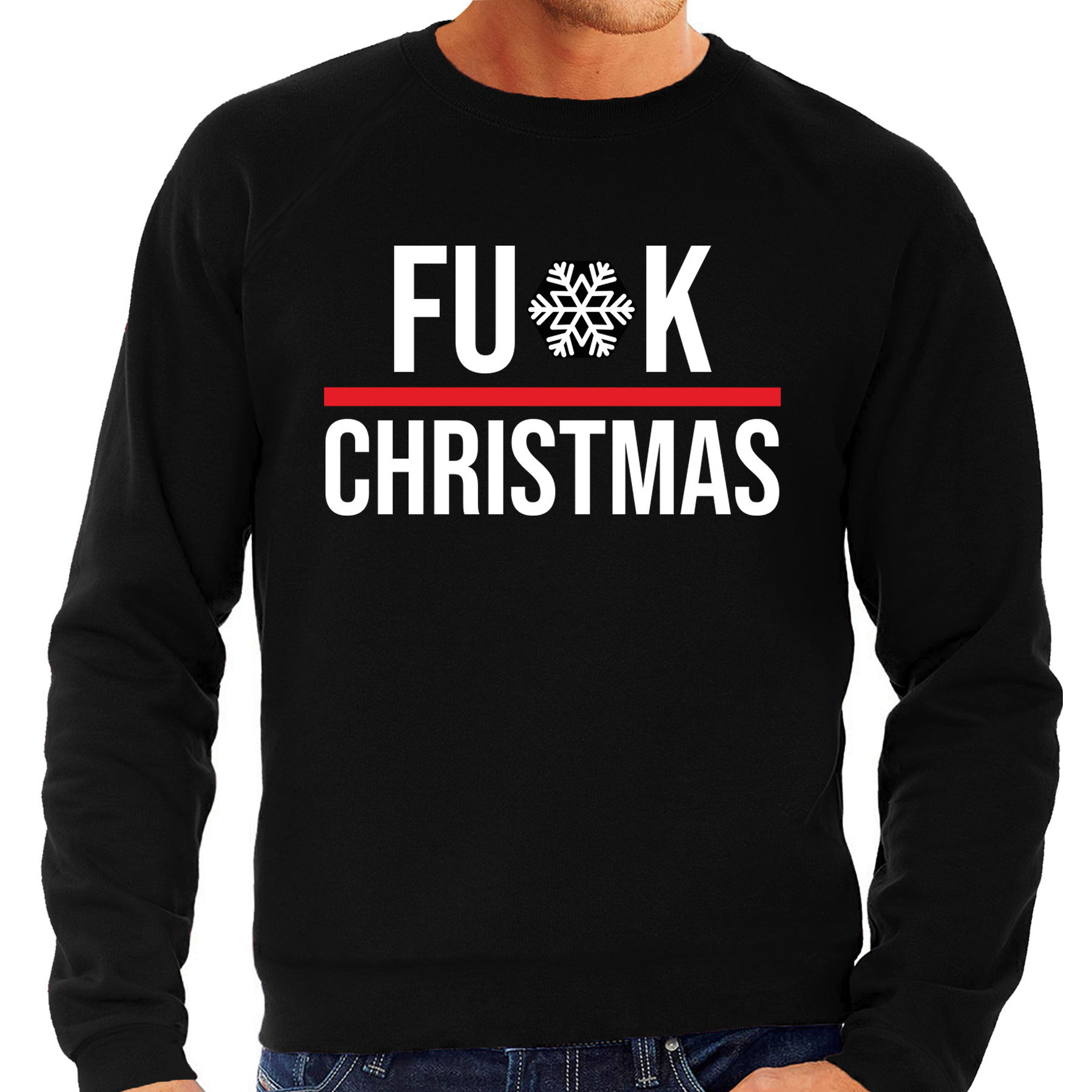 Foute Kerst trui / sweater voor heren - fu k Christmas - zwart - Kerstmis