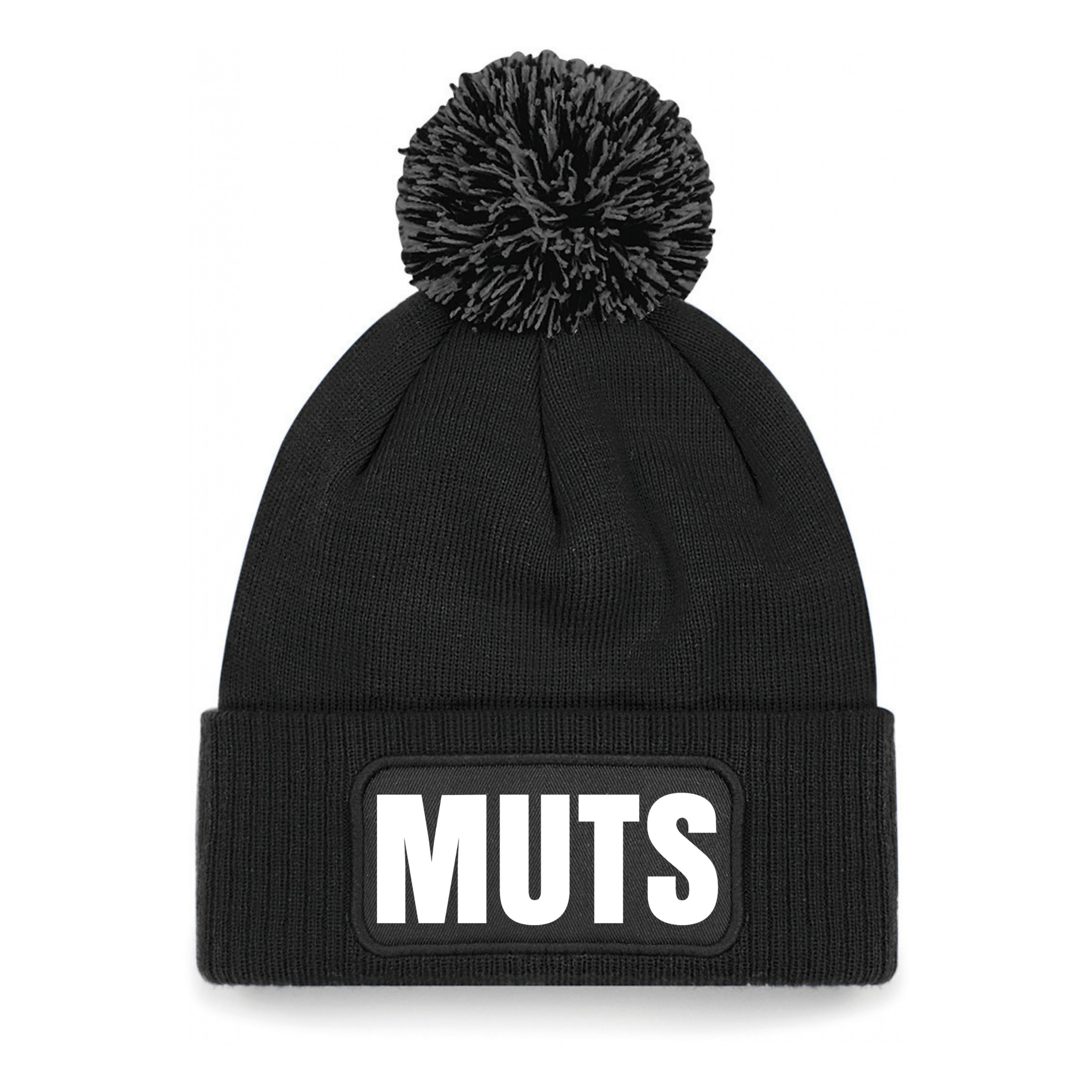 Muts/beanie pompon met grappige tekst - one size - unisex - zwart