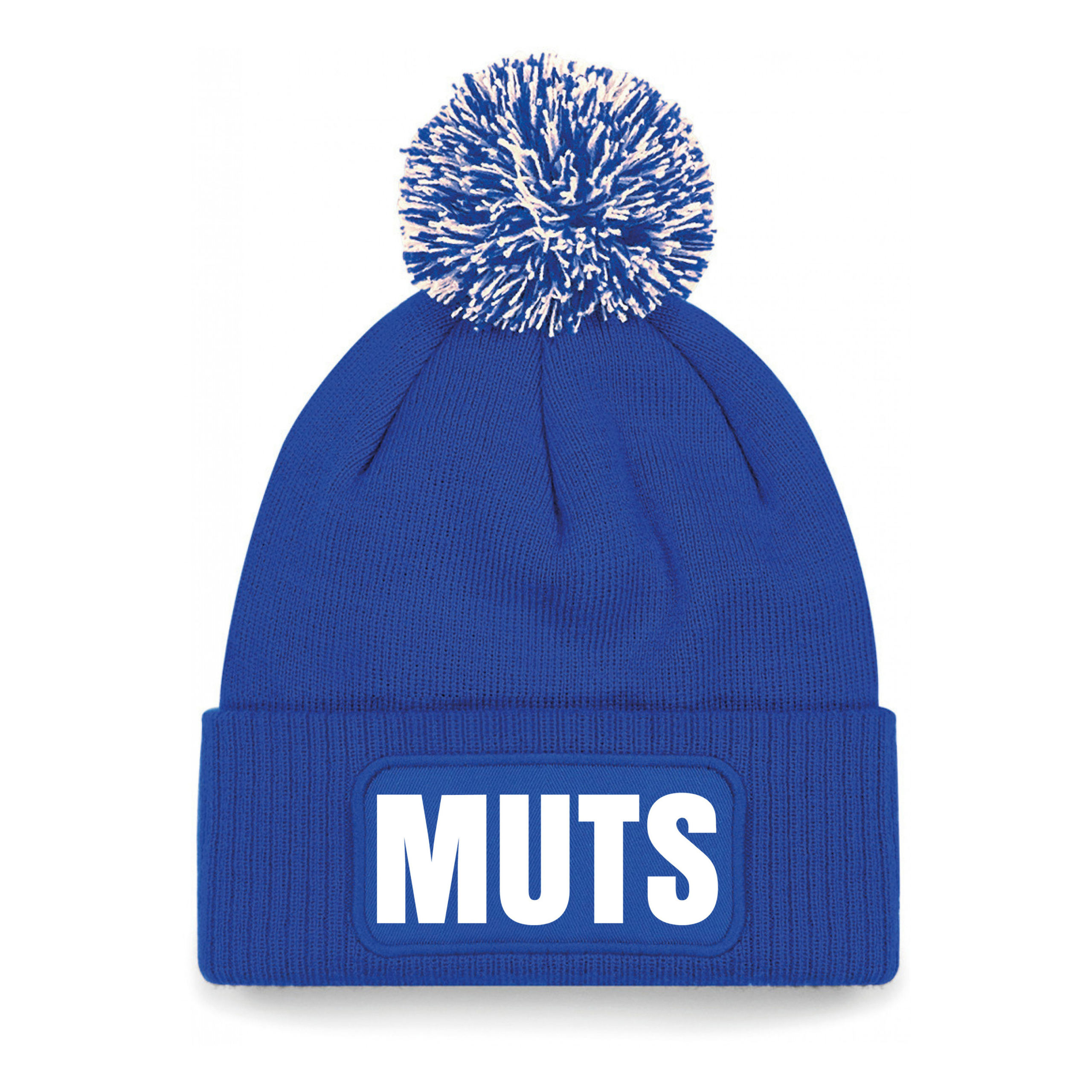 Muts/beanie pompon met grappige tekst - one size - unisex - blauw