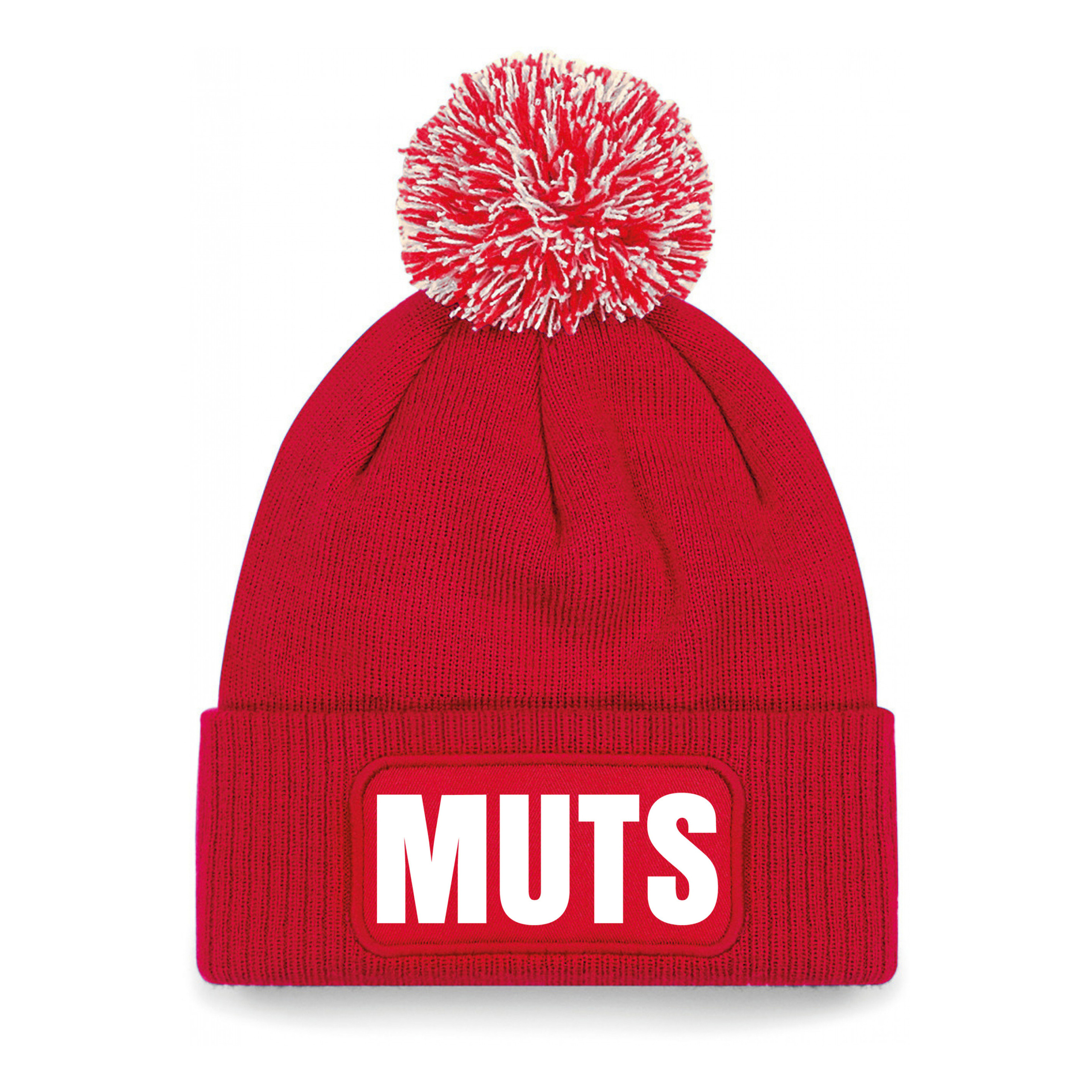 Muts/beanie pompon met grappige tekst - one size - unisex - rood
