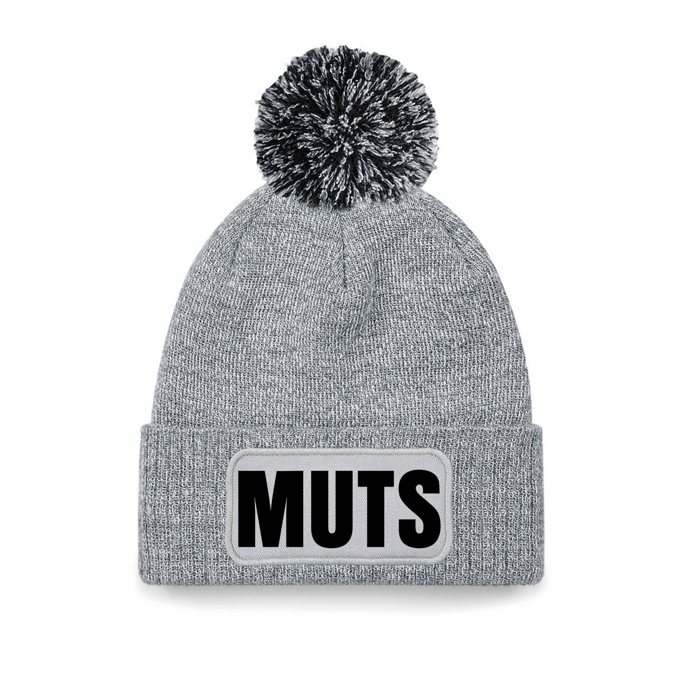 Muts/beanie pompon met grappige tekst - one size - unisex - grijs
