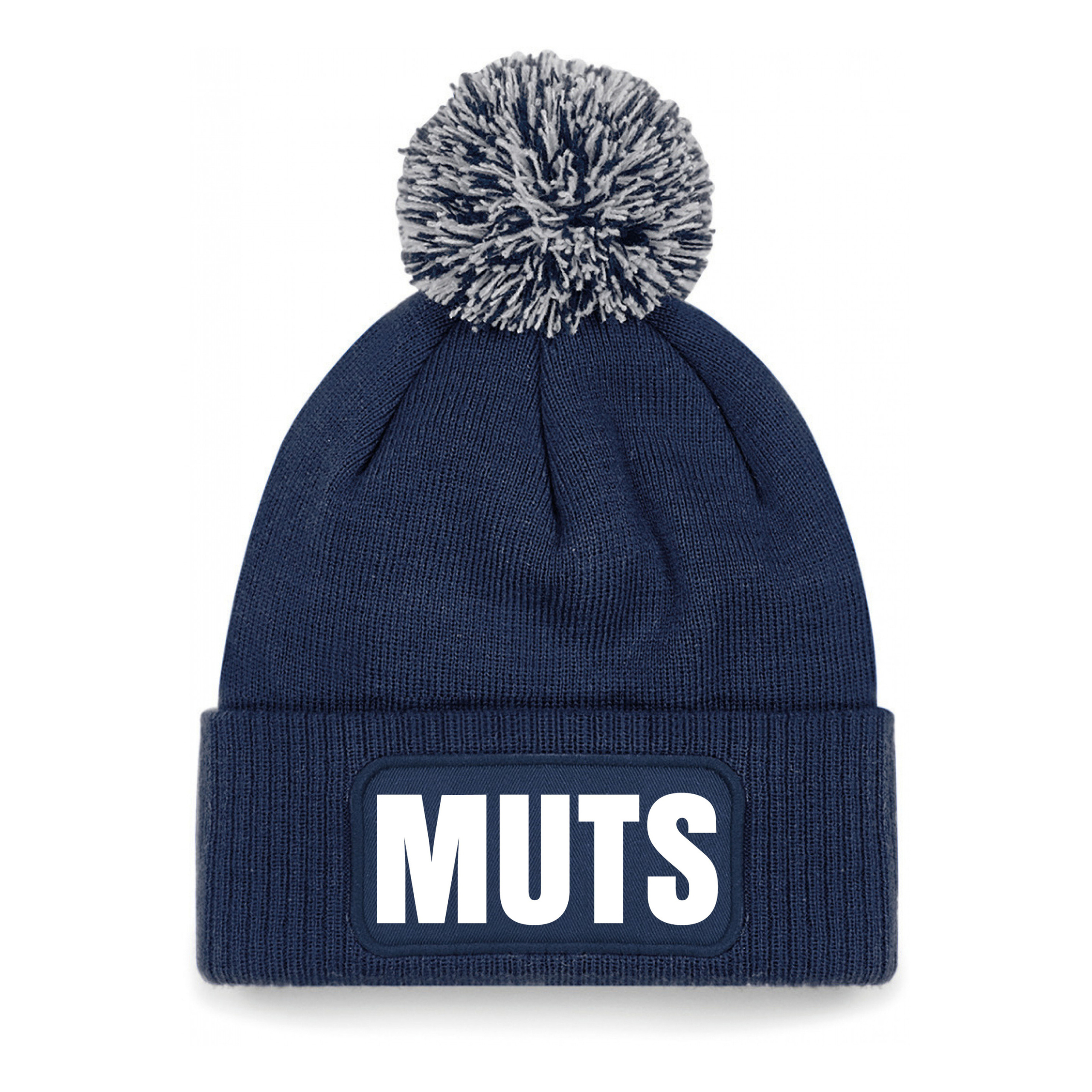 Muts/beanie pompon met grappige tekst - one size - unisex - navy