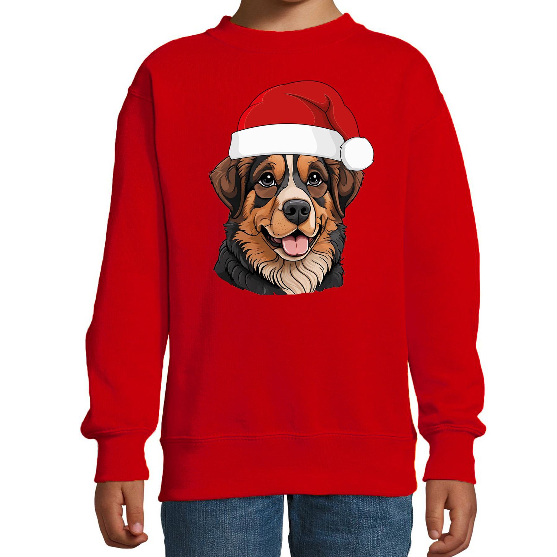 Kersttrui / sweater honden - kinderen - Berner Sennenhond - rood - kerstmuts - Kerstmis