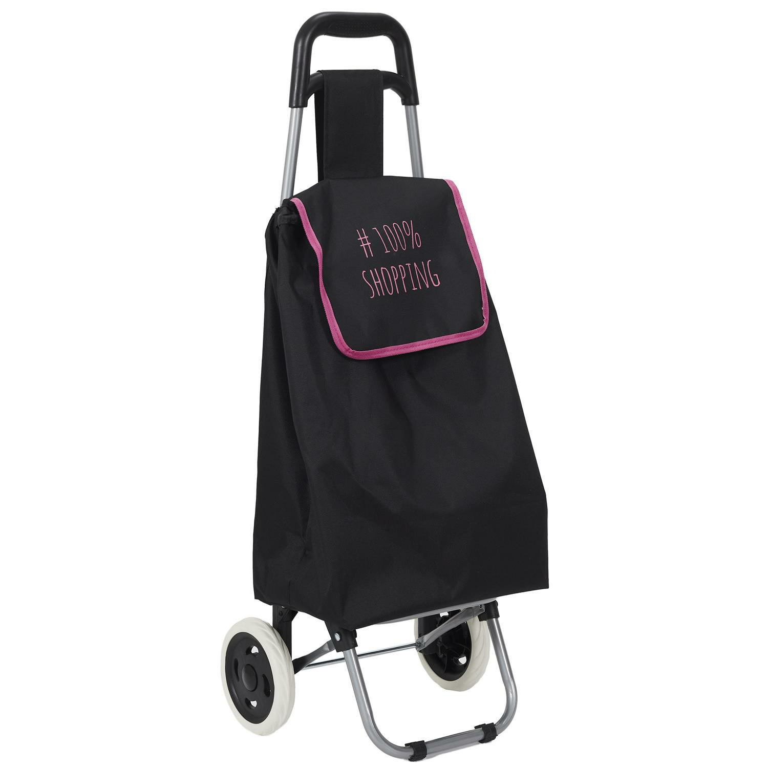 Boodschappentrolley Wheeled - zwart/roze - 94 x 34 x 27 cm - 35 liter