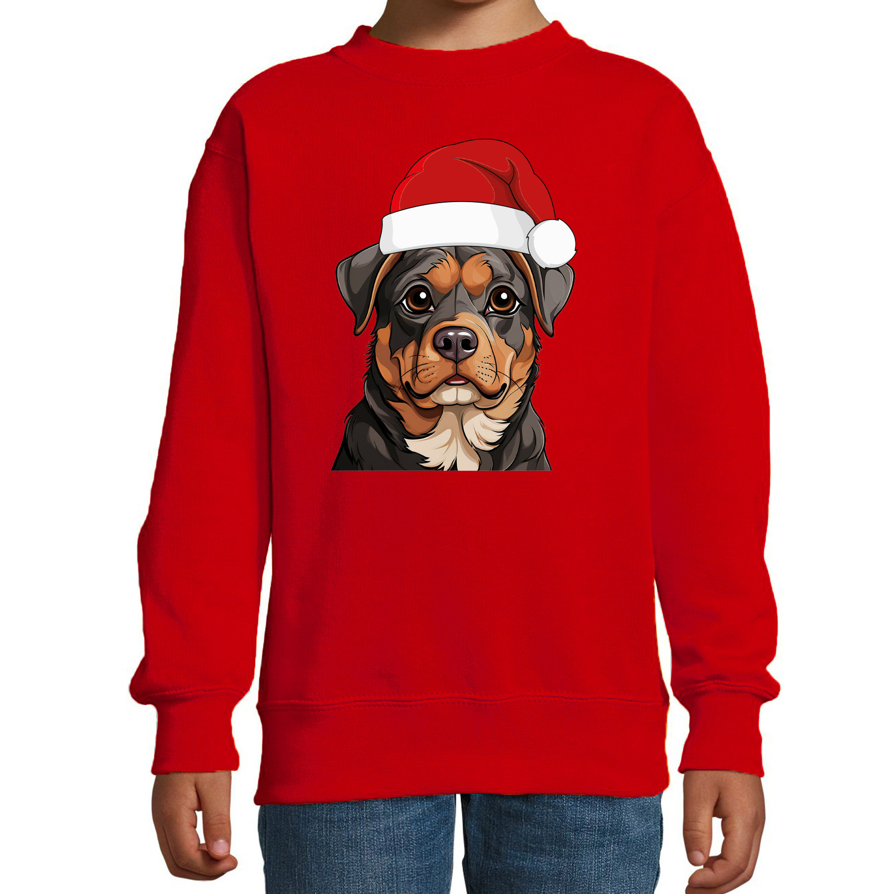 Kersttrui / sweater honden - kinderen - Rotweiler - rood - kerstmuts - Kerstmis
