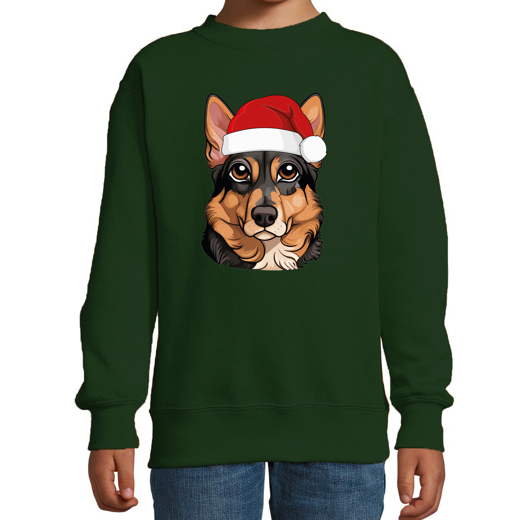 Kersttrui / sweater honden - kinderen - Duitse Herdershond - groen - kerstmuts - Kerstmis