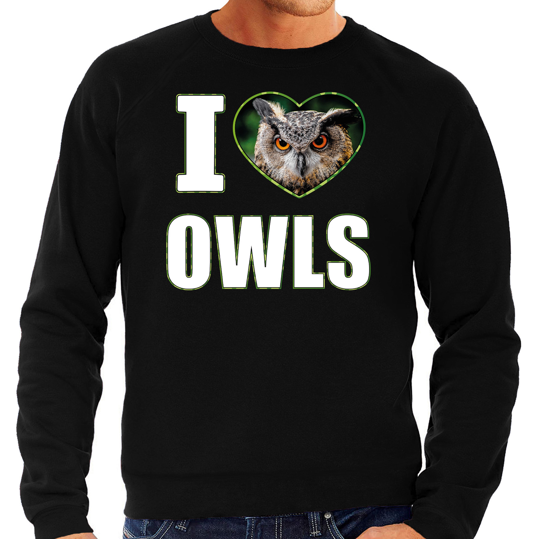 I love owls sweater / trui met dieren foto van een uil zwart voor heren