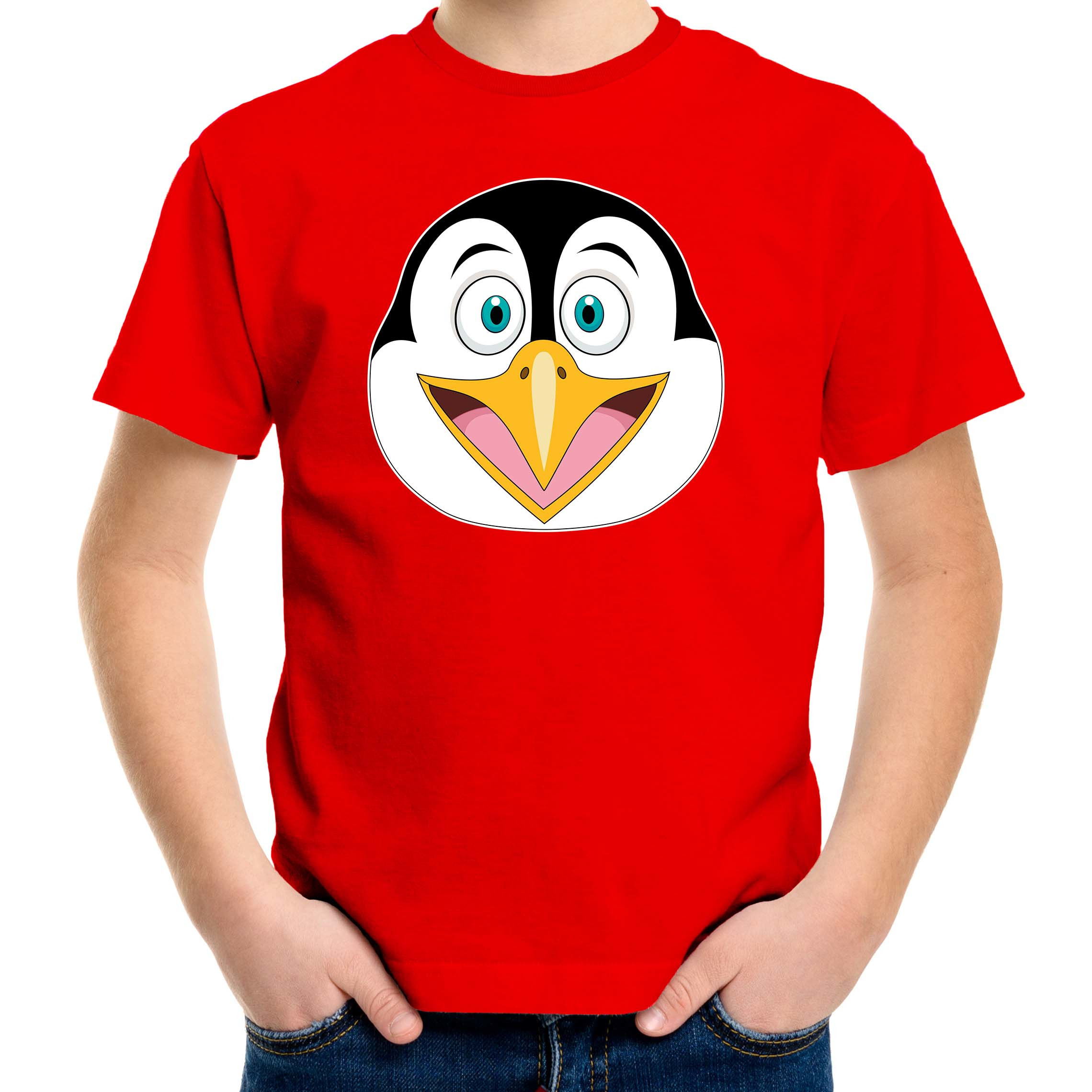 Cartoon pinguin t-shirt rood voor jongens en meisjes - Cartoon dieren t-shirts kinderen