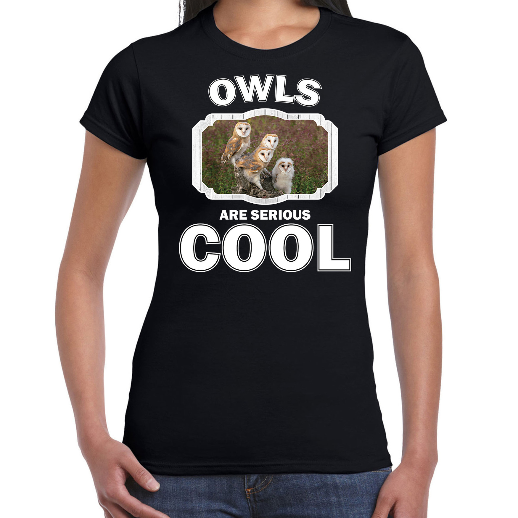 Dieren kerkuil t-shirt zwart dames - owls are cool shirt