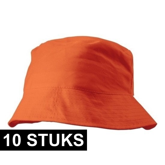 10x vissershoedje - oranje - zonnehoedje - 57-58 cm - koningsdag / oranje supporter pet