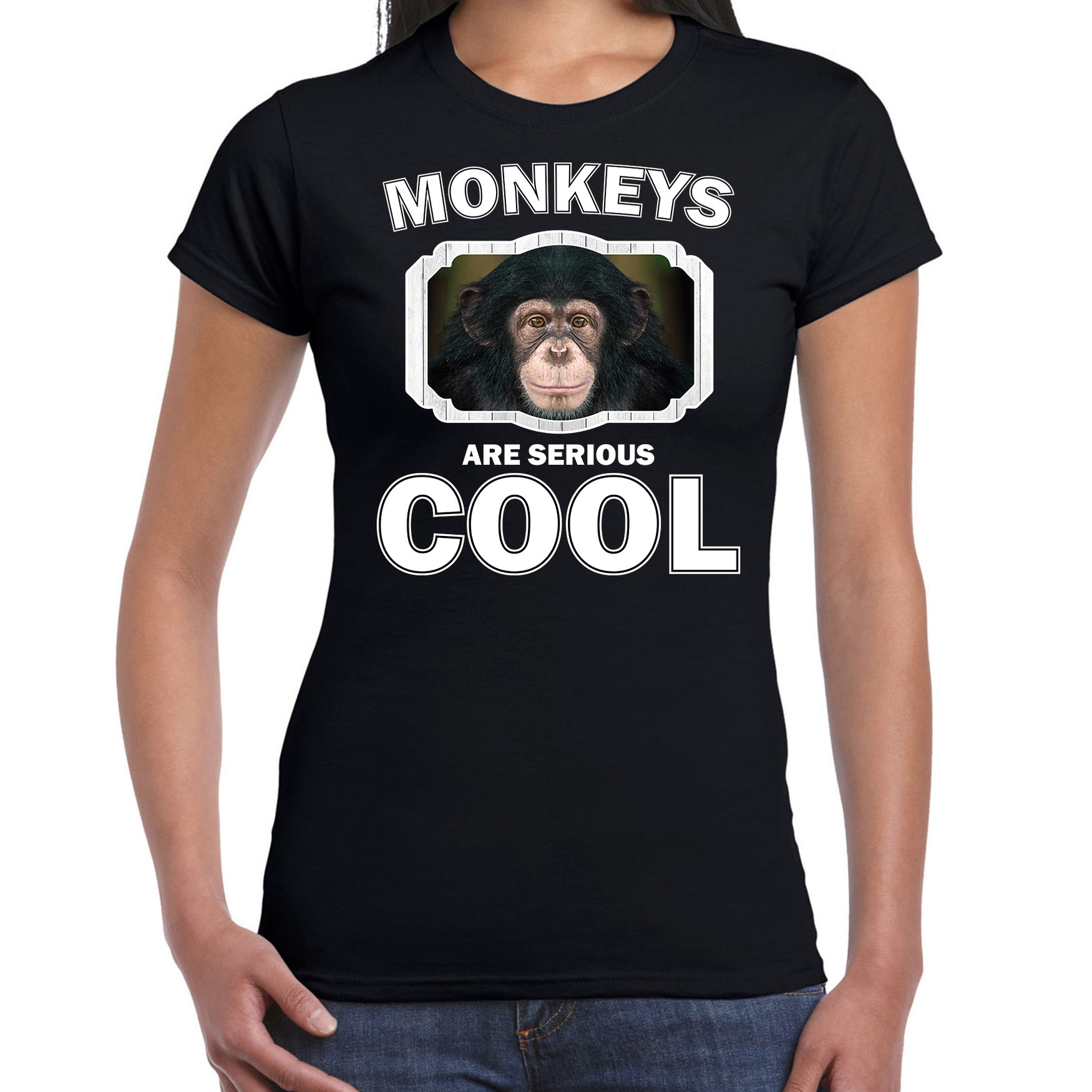 Dieren leuke chimpansee t-shirt zwart dames - monkeys are cool shirt