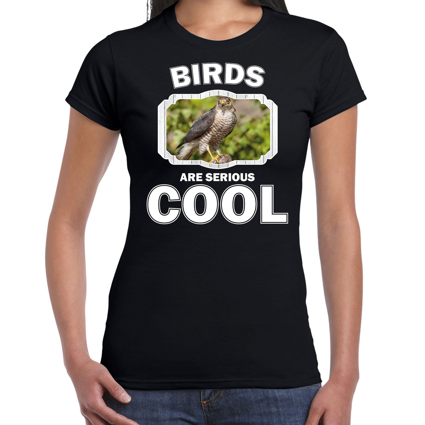 Dieren havik roofvogel t-shirt zwart dames - birds are cool shirt