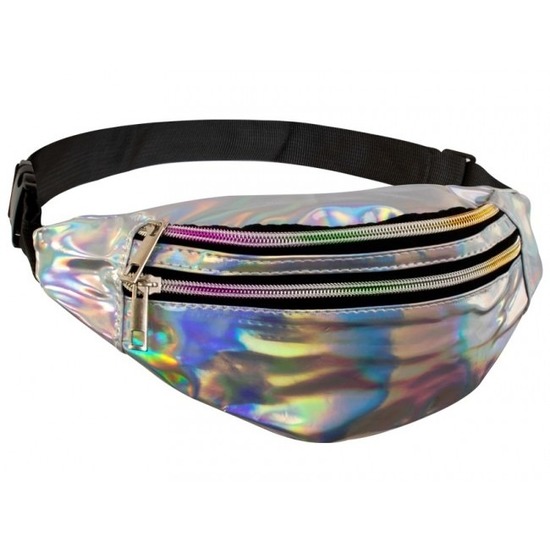 Hip heuptasje/fanny pack - buideltasje - holografisch print - zilver - Festival/carnaval - verkleed