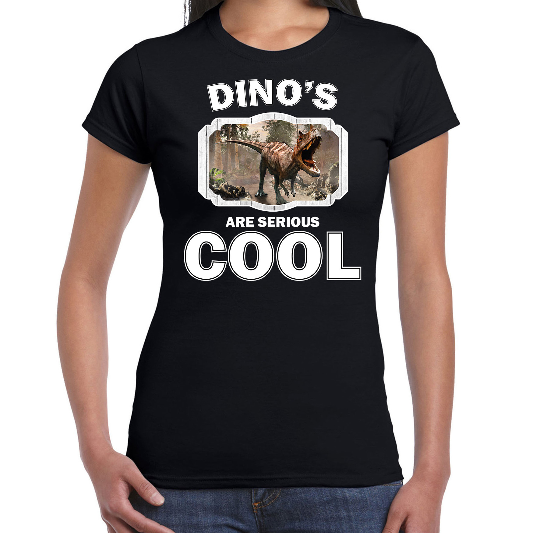 Dieren carnotaurus dinosaurus t-shirt zwart dames - dinosaurs are cool shirt