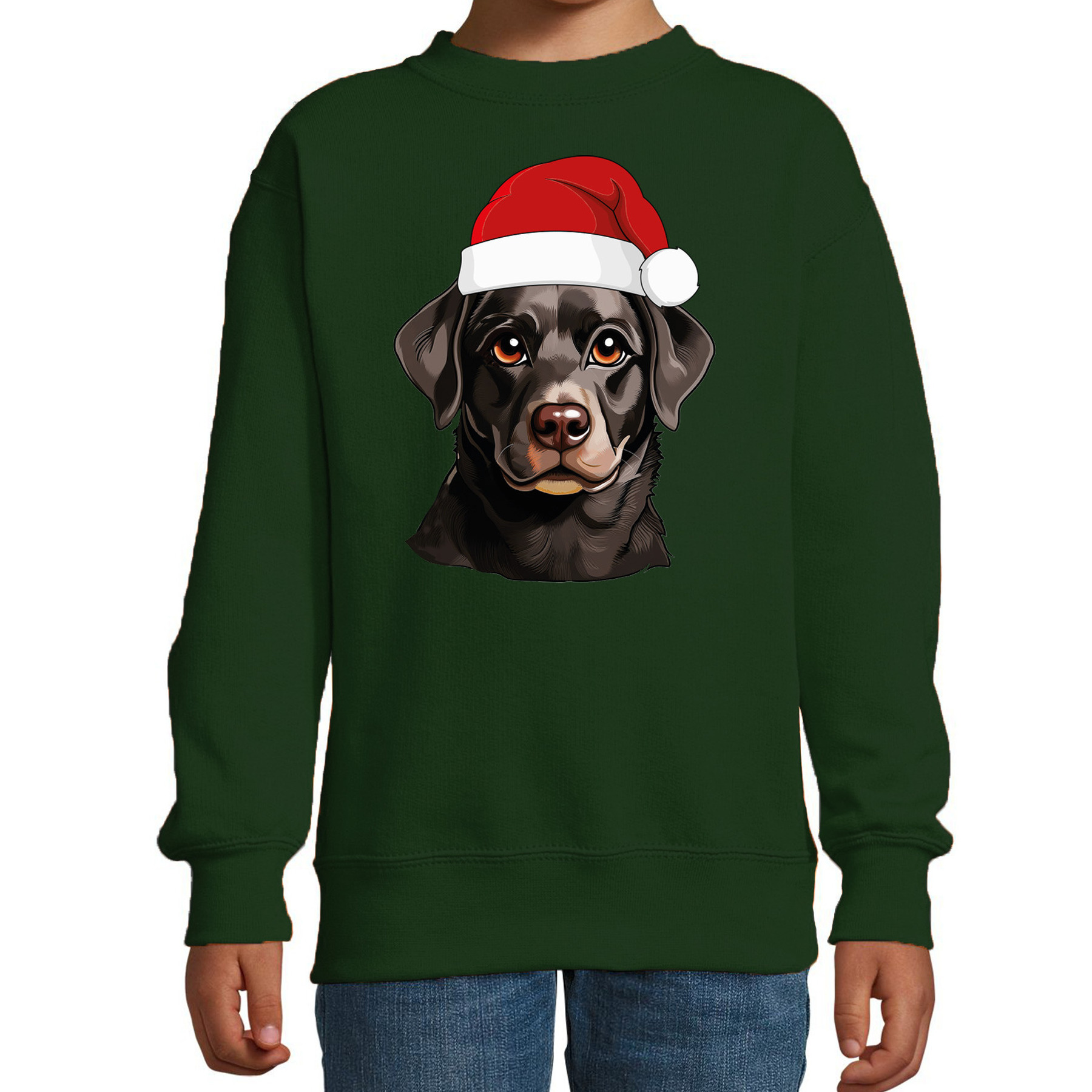 Kersttrui / sweater honden - kinderen - Labrador Retriever - groen - kerstmuts - Kerstmis