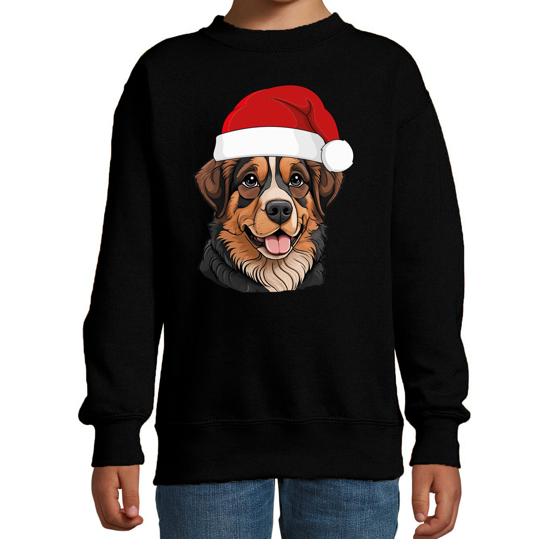 Kersttrui / sweater honden - kinderen - Berner Sennenhond - zwart - kerstmuts - Kerstmis