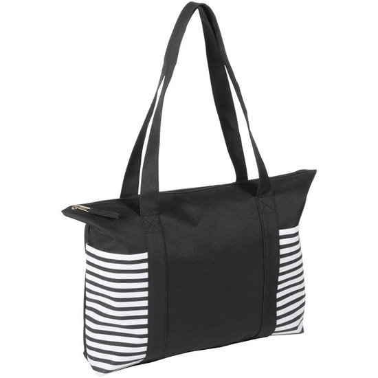 Strandtas met streepmotief - zwart/wit - 44 x 31 cm - Strandartikelen beach bags