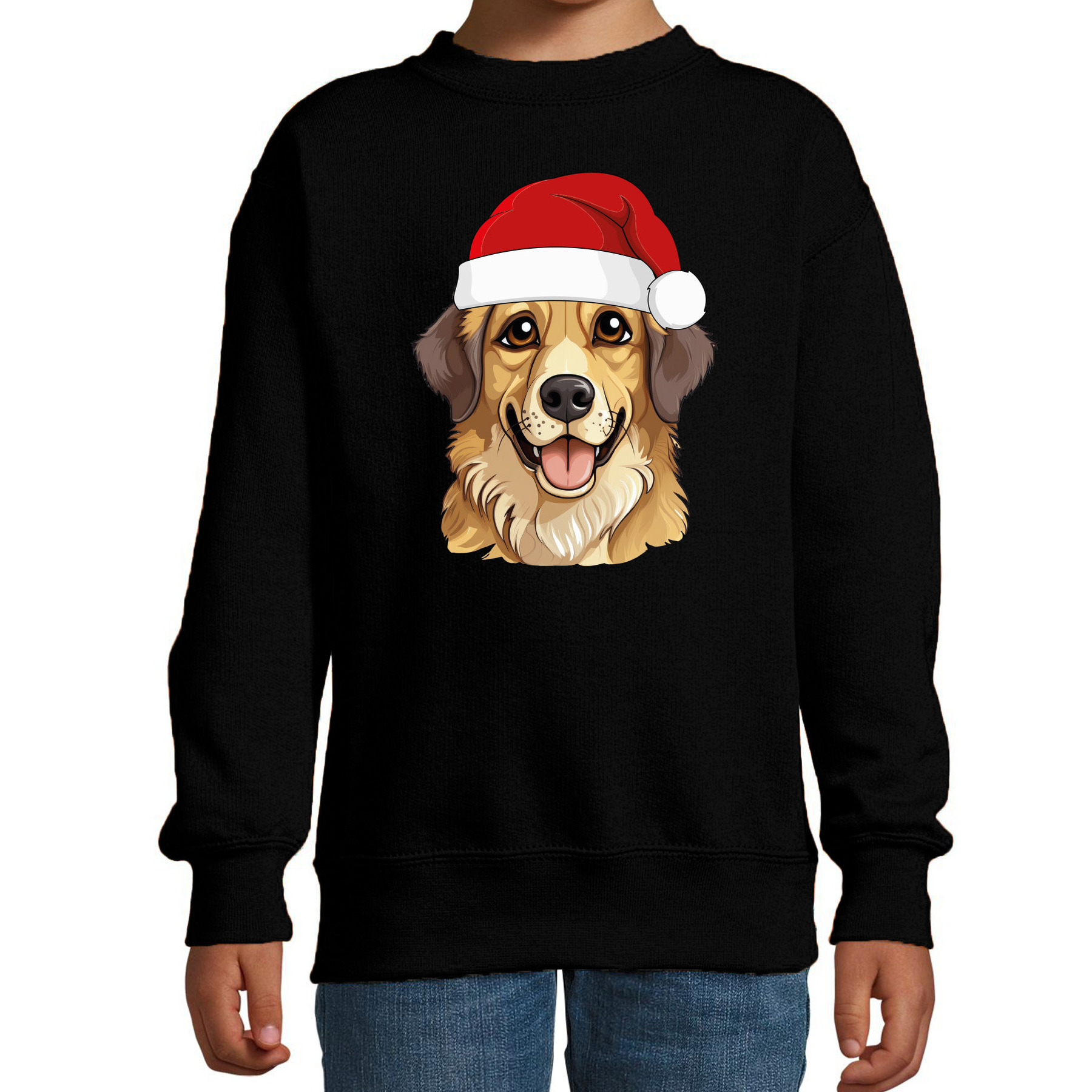 Kersttrui / sweater honden - kinderen - Golden Retriever - zwart - kerstmuts - Kerstmis