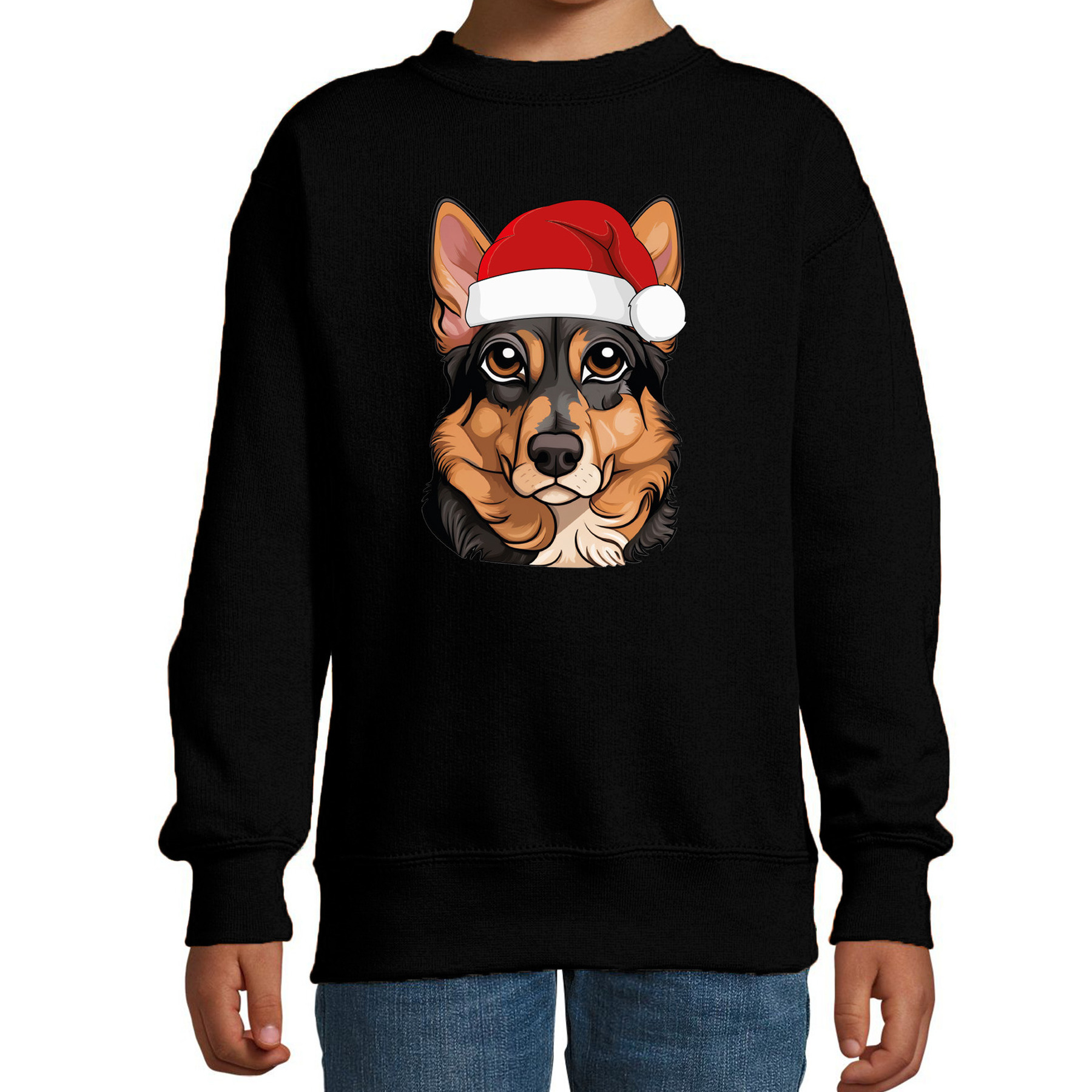 Kersttrui / sweater honden - kinderen - Duitse Herdershond - zwart - kerstmuts - Kerstmis