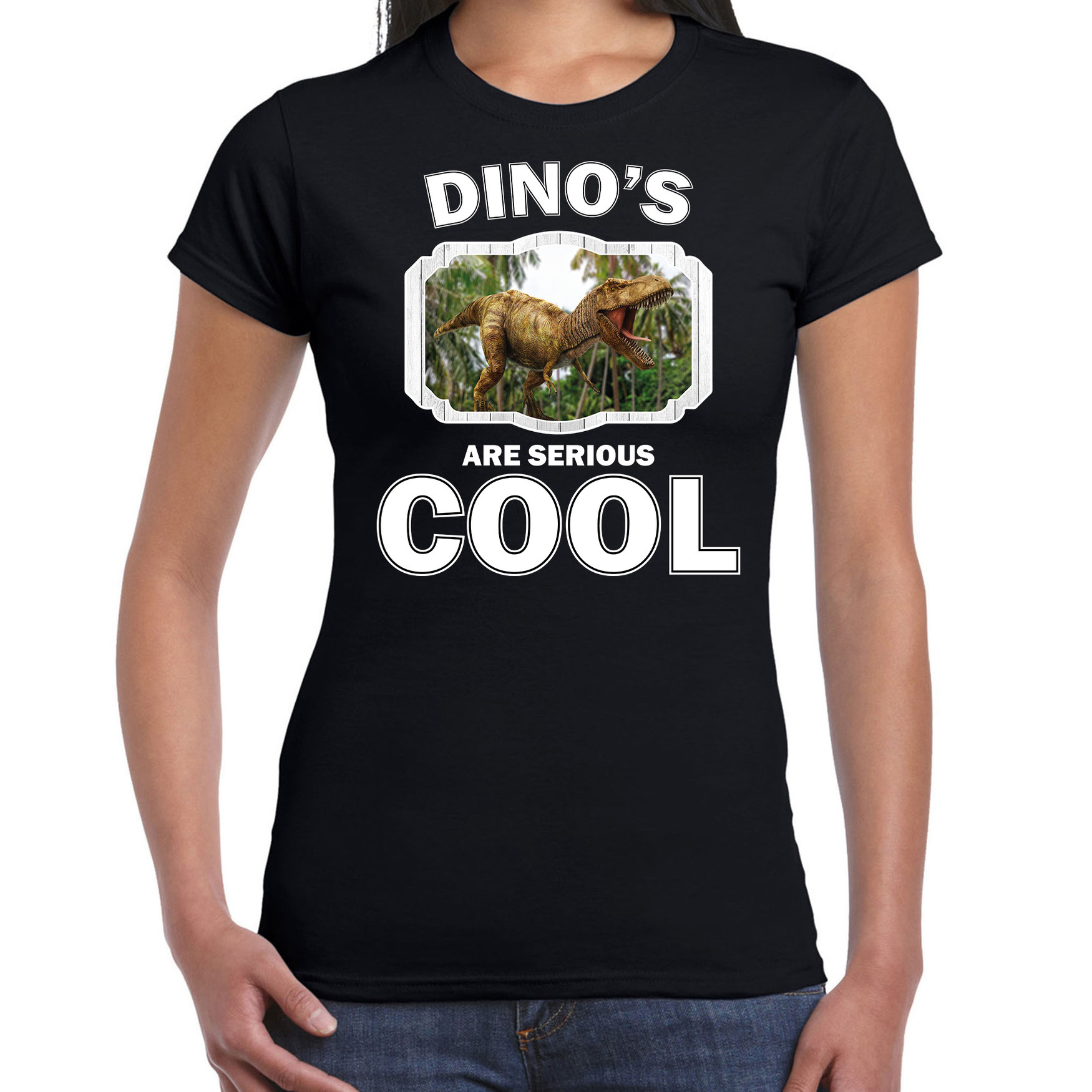 Dieren brullende t-rex dinosaurus t-shirt zwart dames - dinosaurs are cool shirt