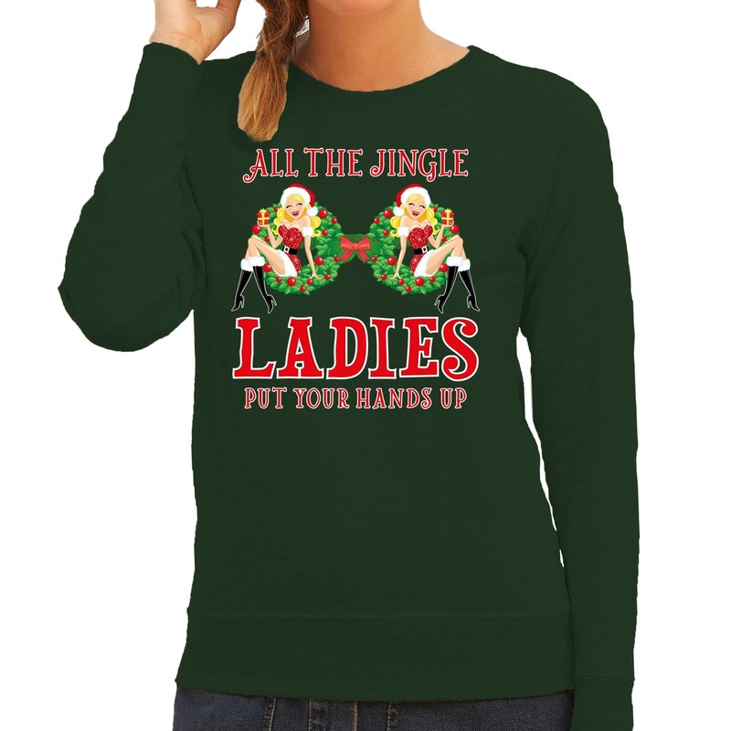 Foute kersttrui - sweater - groen - All the jingle ladies / single ladies - borsten - dames