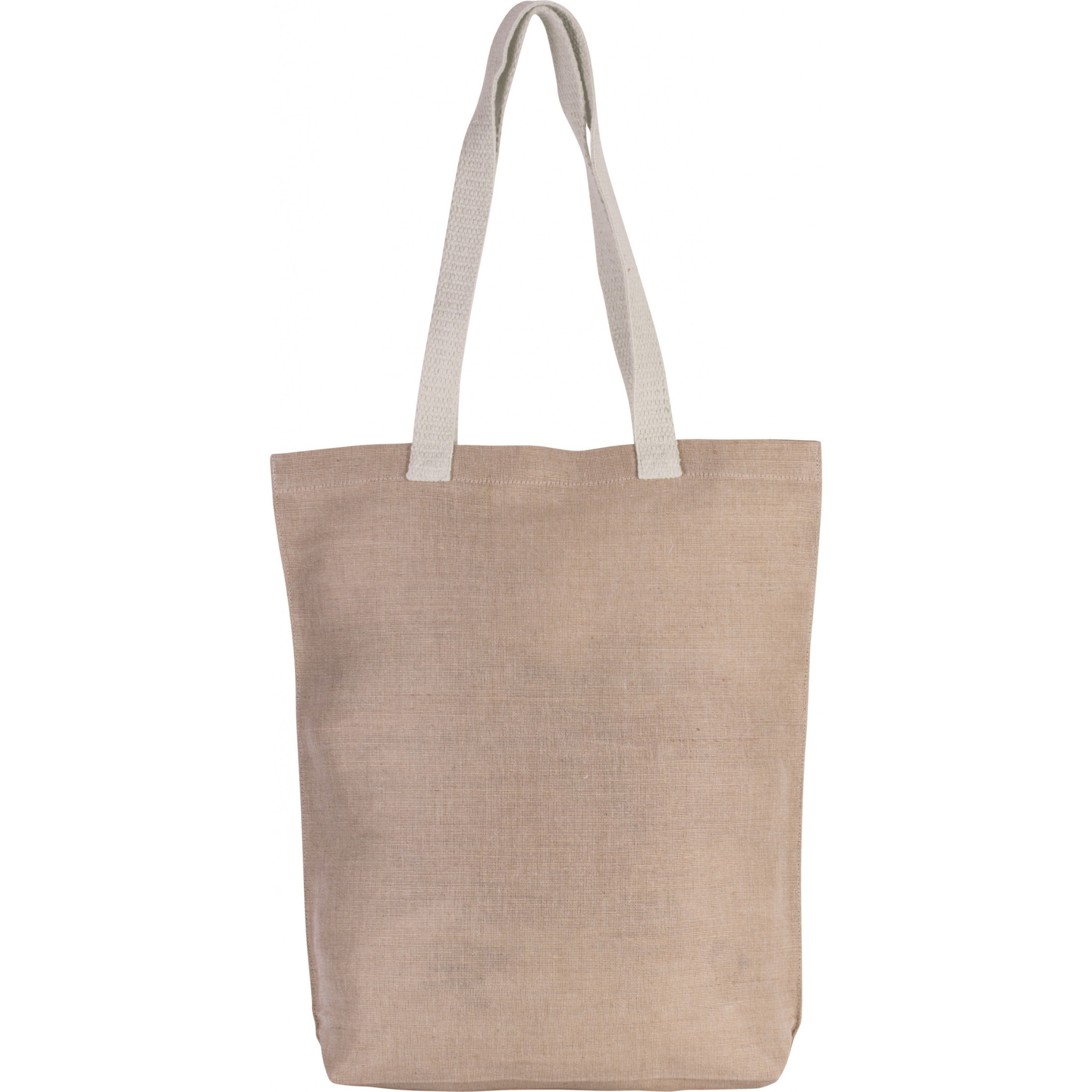 Jute canvas katoenen schoudertasje - natural beige - 38 x 42 cm - lange ecru hengsels