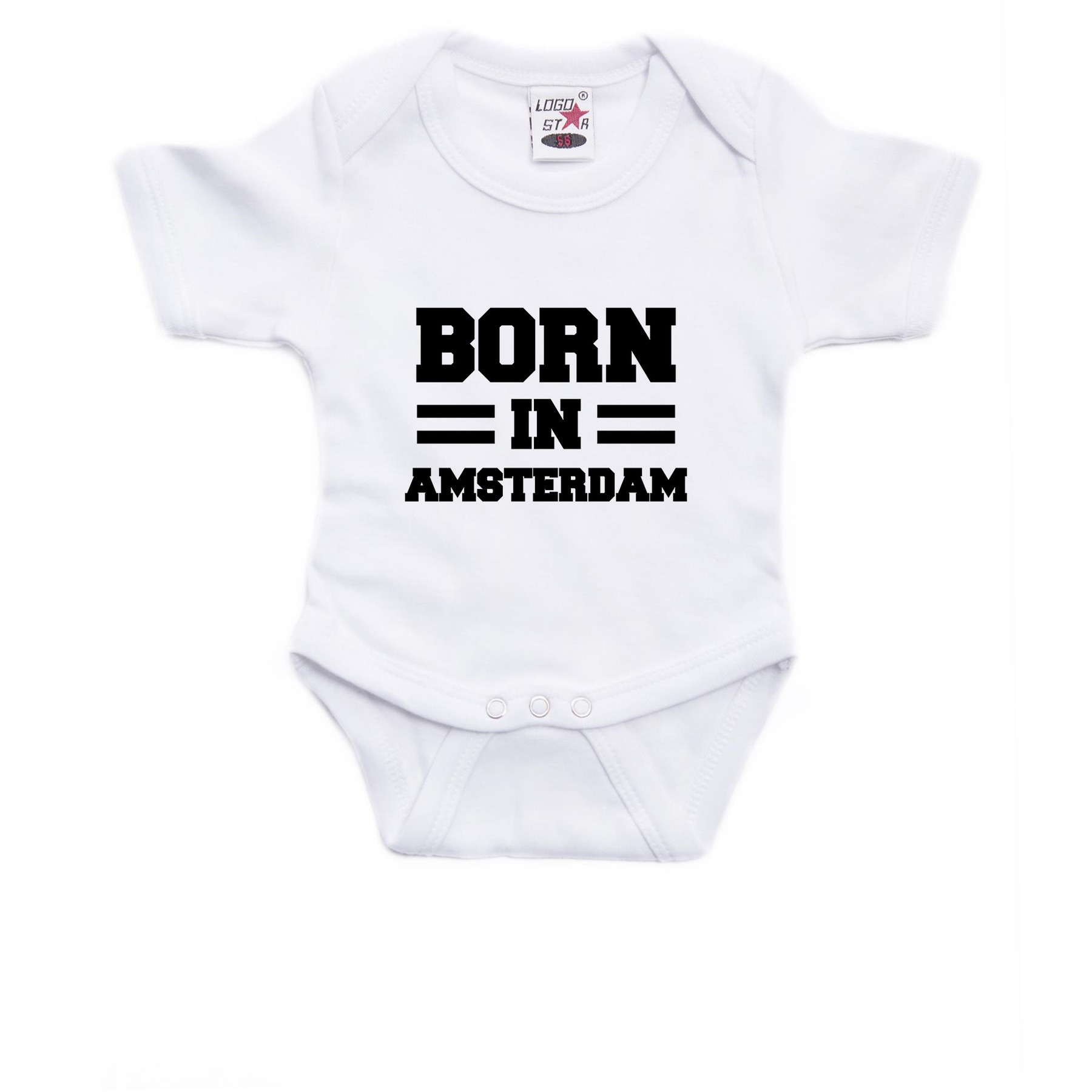 Born in Amsterdam cadeau baby rompertje wit jongen/meisje