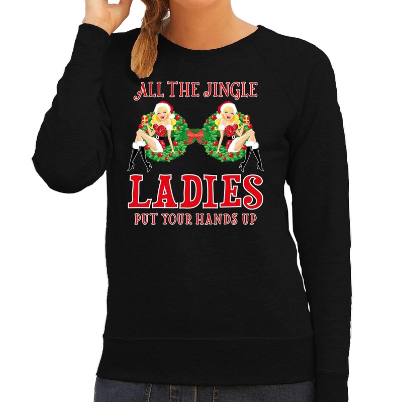 Foute kersttrui - sweater - zwart - All the jingle ladies / single ladies - borsten - dames