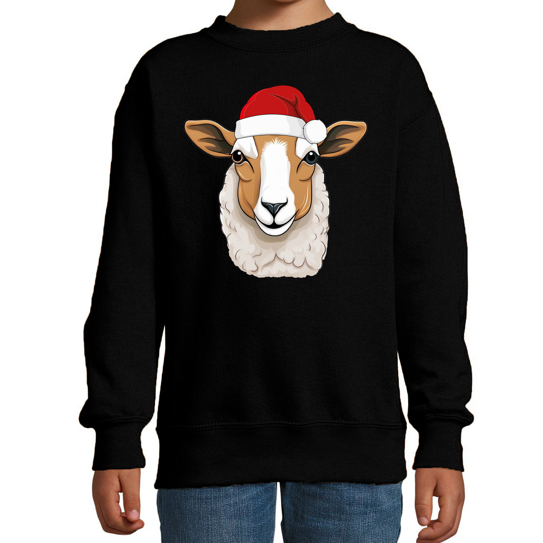 Kersttrui / sweater boerderijdieren - kinderen - Schaap - zwart - kerstmuts - Kerstmis
