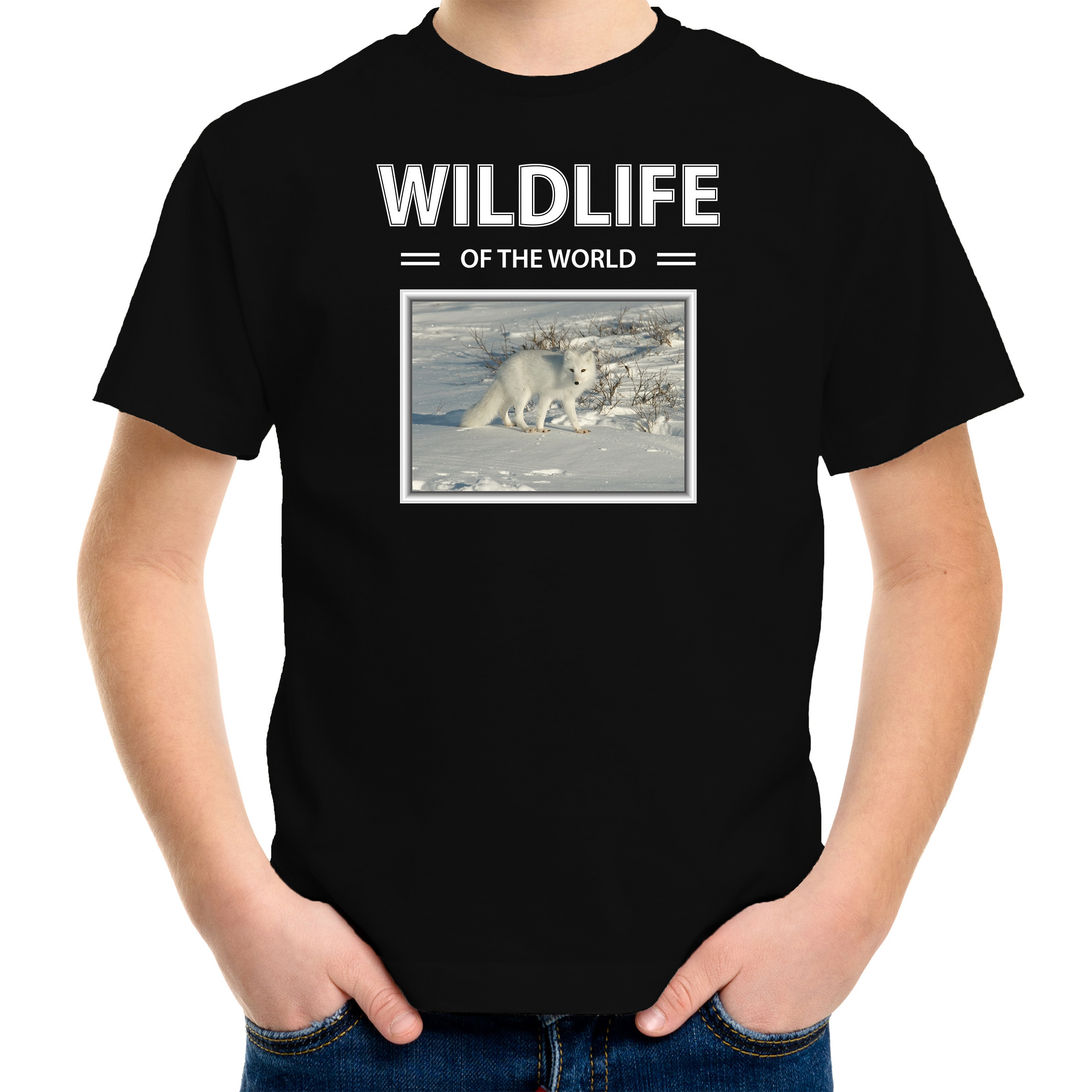 Sneeuwvos t-shirt met dieren foto wildlife of the world zwart voor kinderen