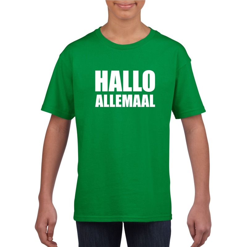 Hallo allemaal tekst groen t-shirt voor kinderen