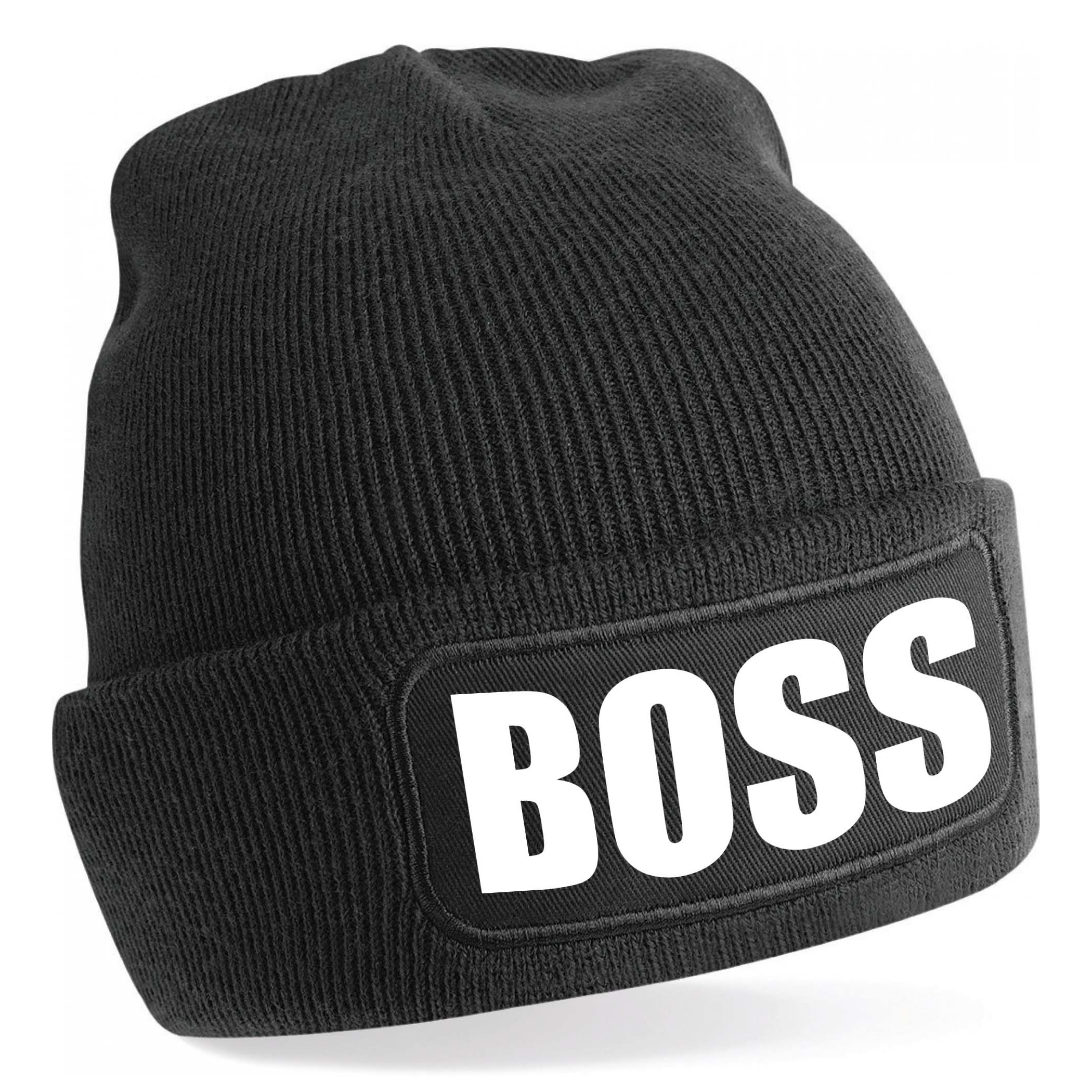 Bellatio Decorations wintermuts - Boss - zwart - voor volwassenen - Wintersport - cadeau muts